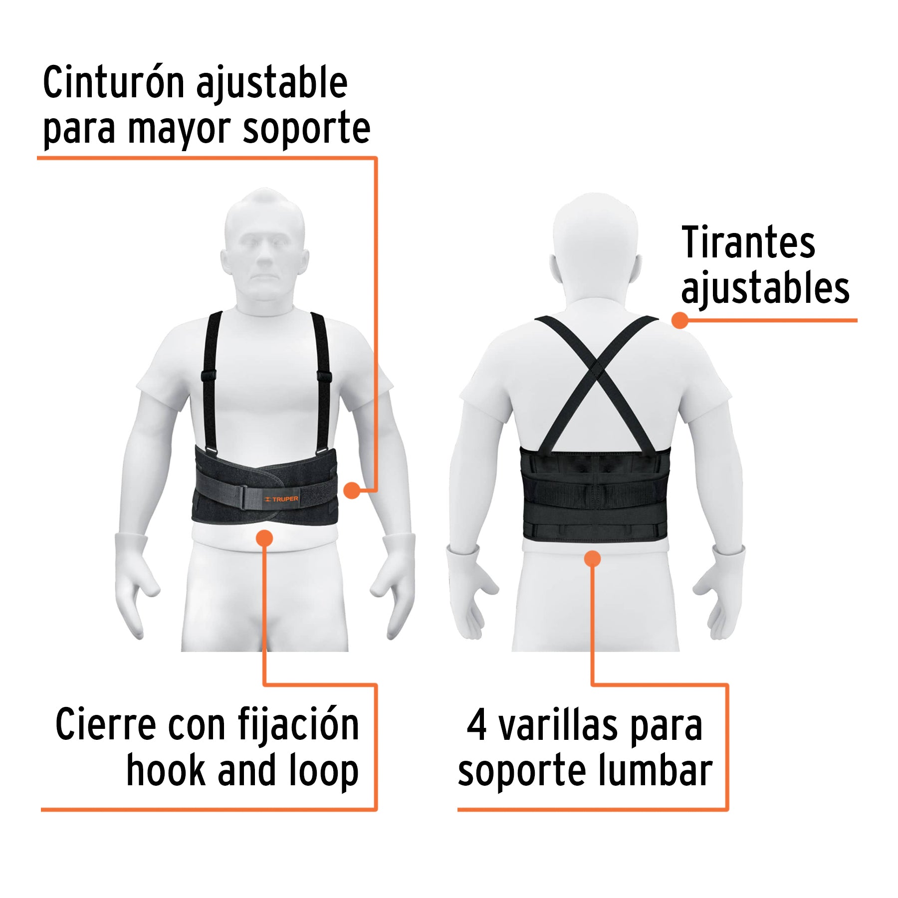 Faja lumbar con tercer cinturón, talla XG, TRUPER