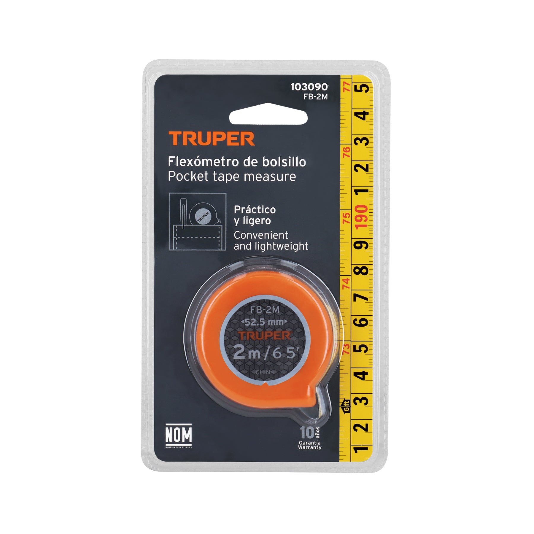 Flexómetro de bolsillo 2 m cinta 13 mm, TRUPER