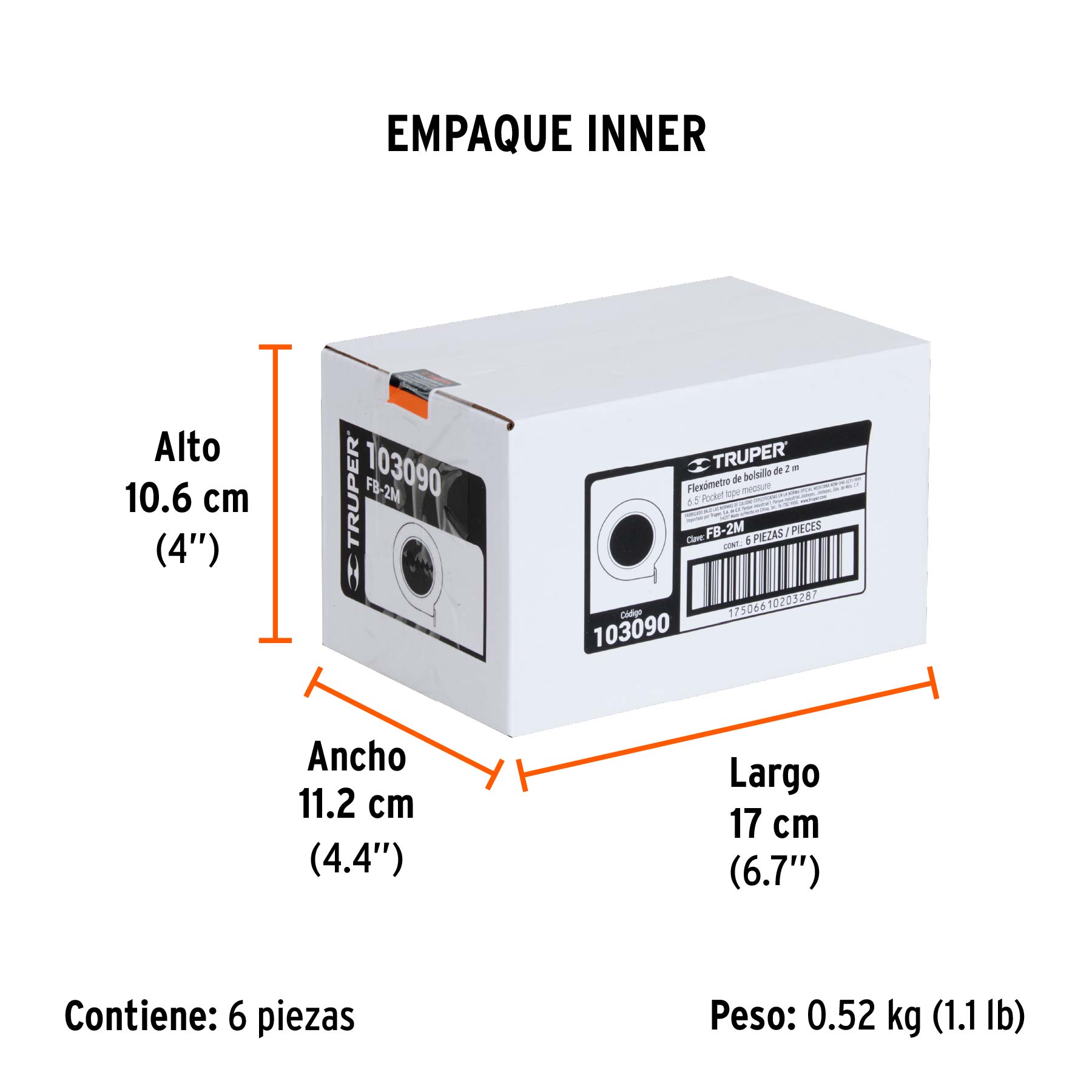 Flexómetro de bolsillo 2 m cinta 13 mm, TRUPER - Empaque