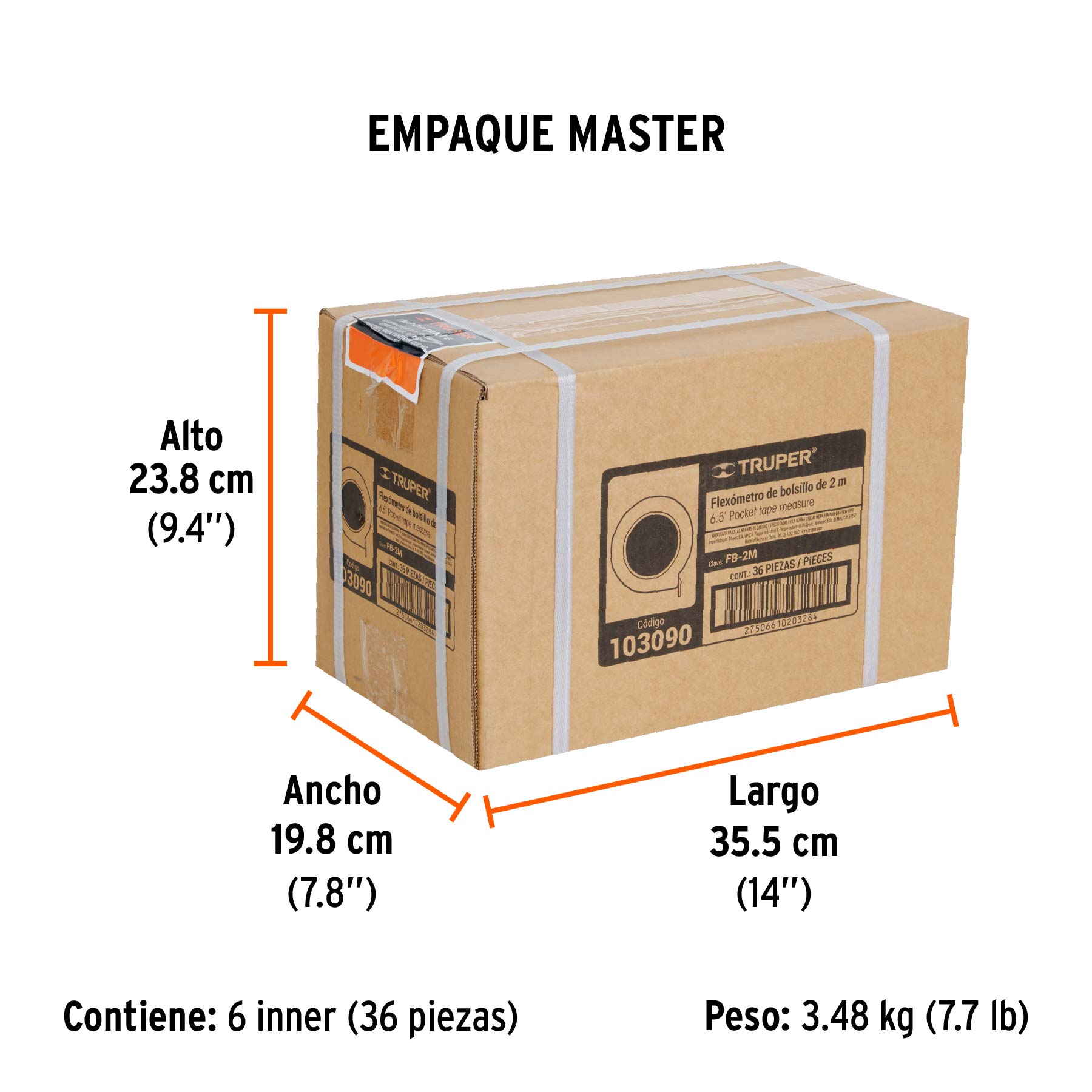 Flexómetro de bolsillo 2 m cinta 13 mm, TRUPER - Empaque
