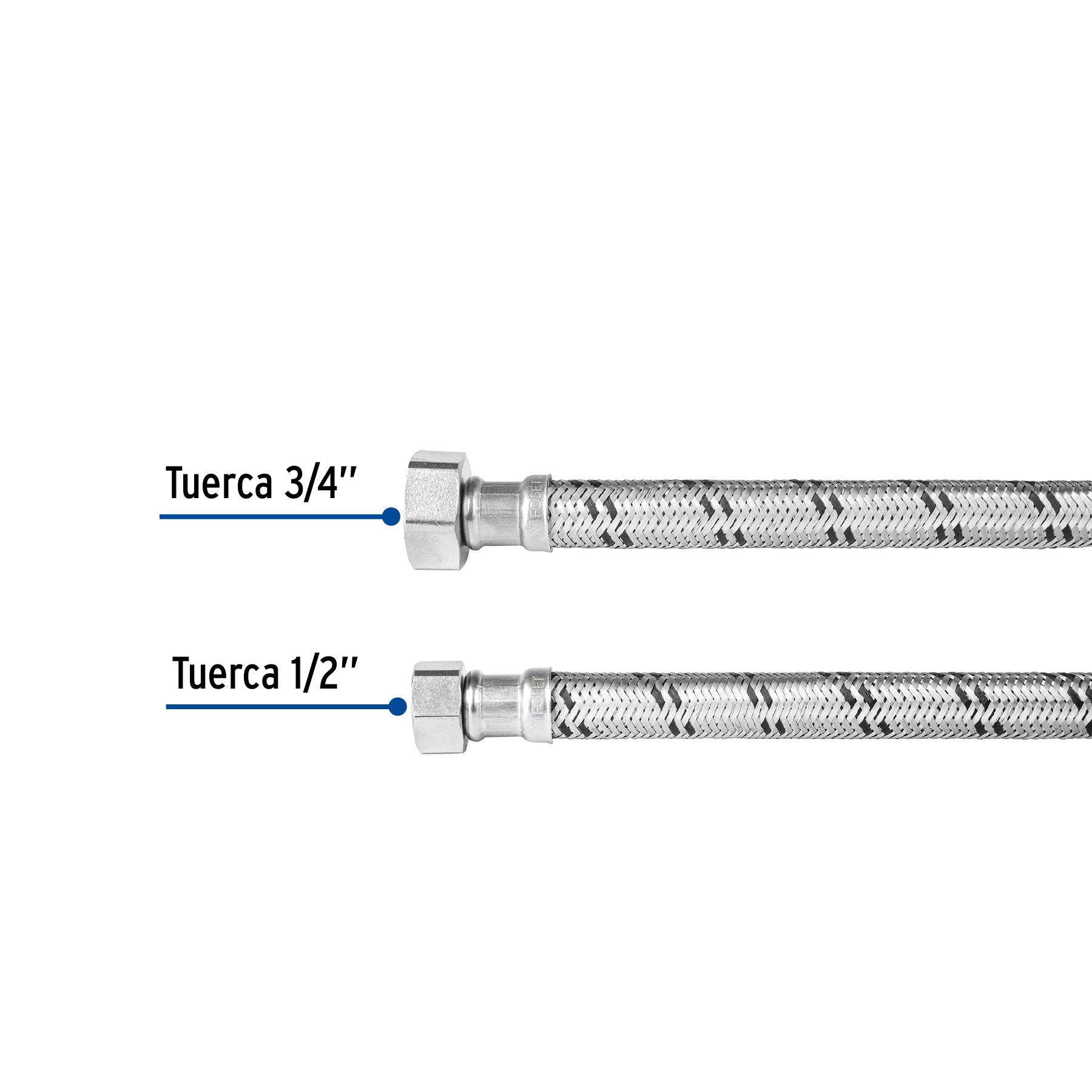 Manguera para boiler, acero inox. 1/2"H x 3/4"H, 120 cm