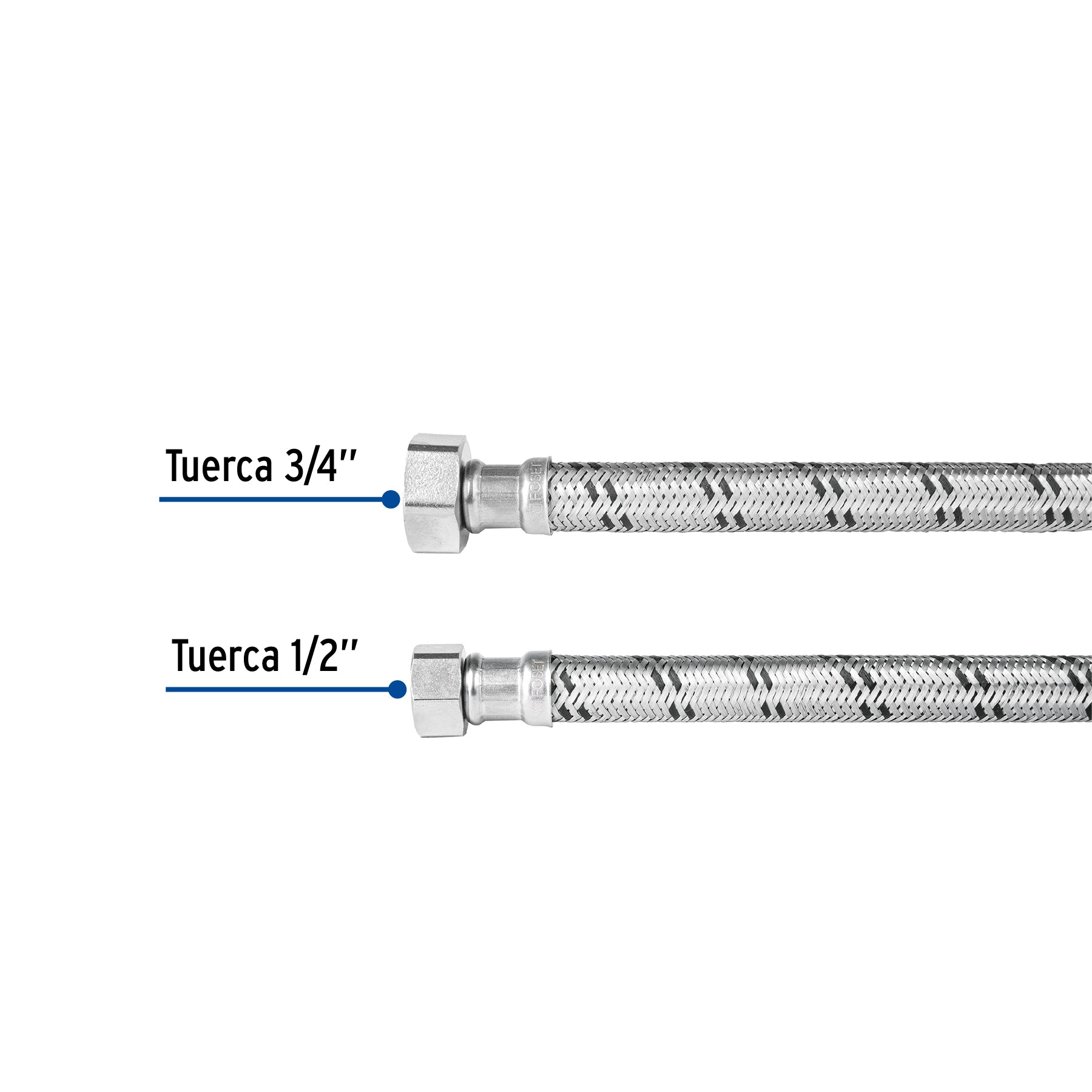 Manguera para boiler, acero inox. 1/2"H x 3/4"H, 150 cm