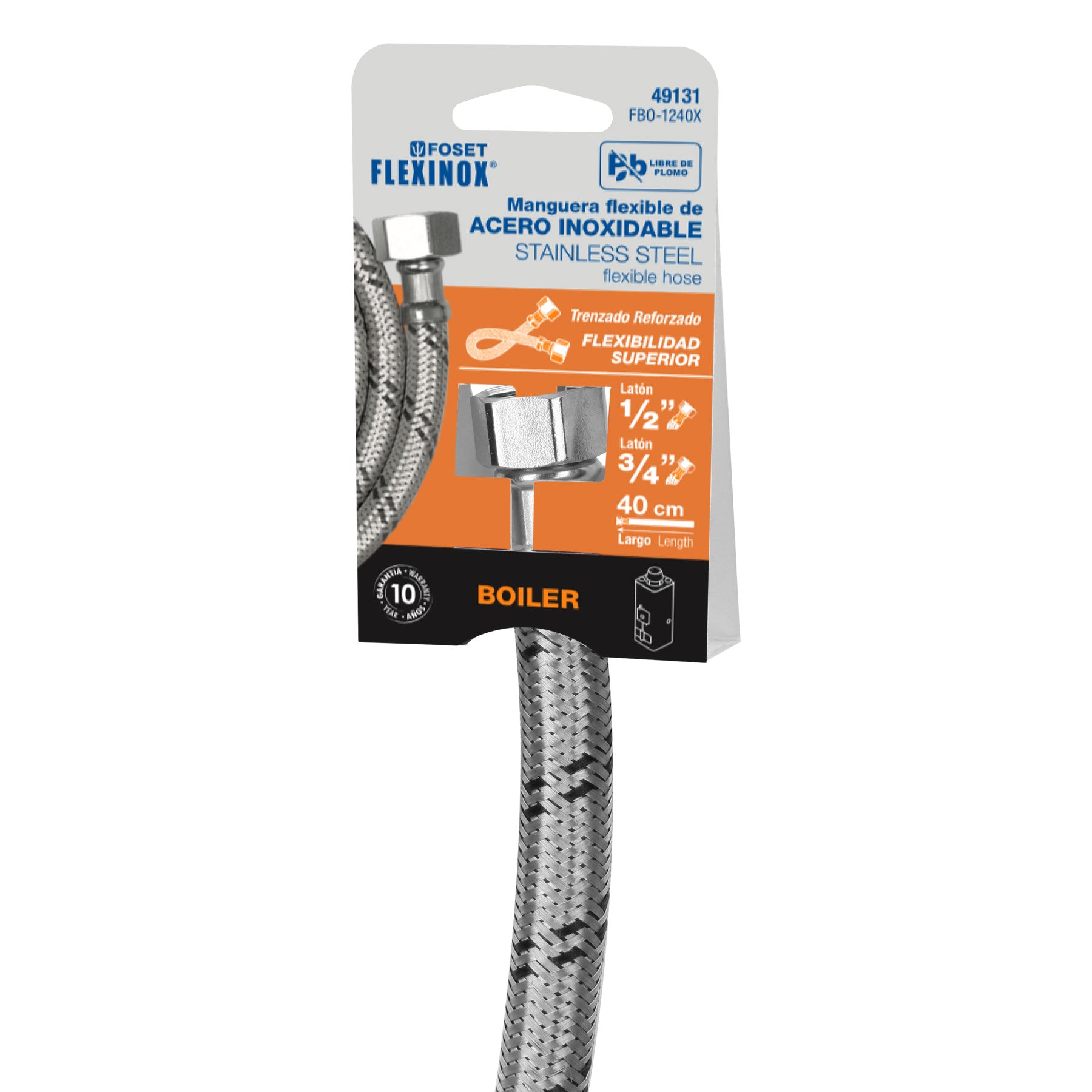 Manguera para boiler, acero inox. 1/2"H x 3/4"H, 40 cm