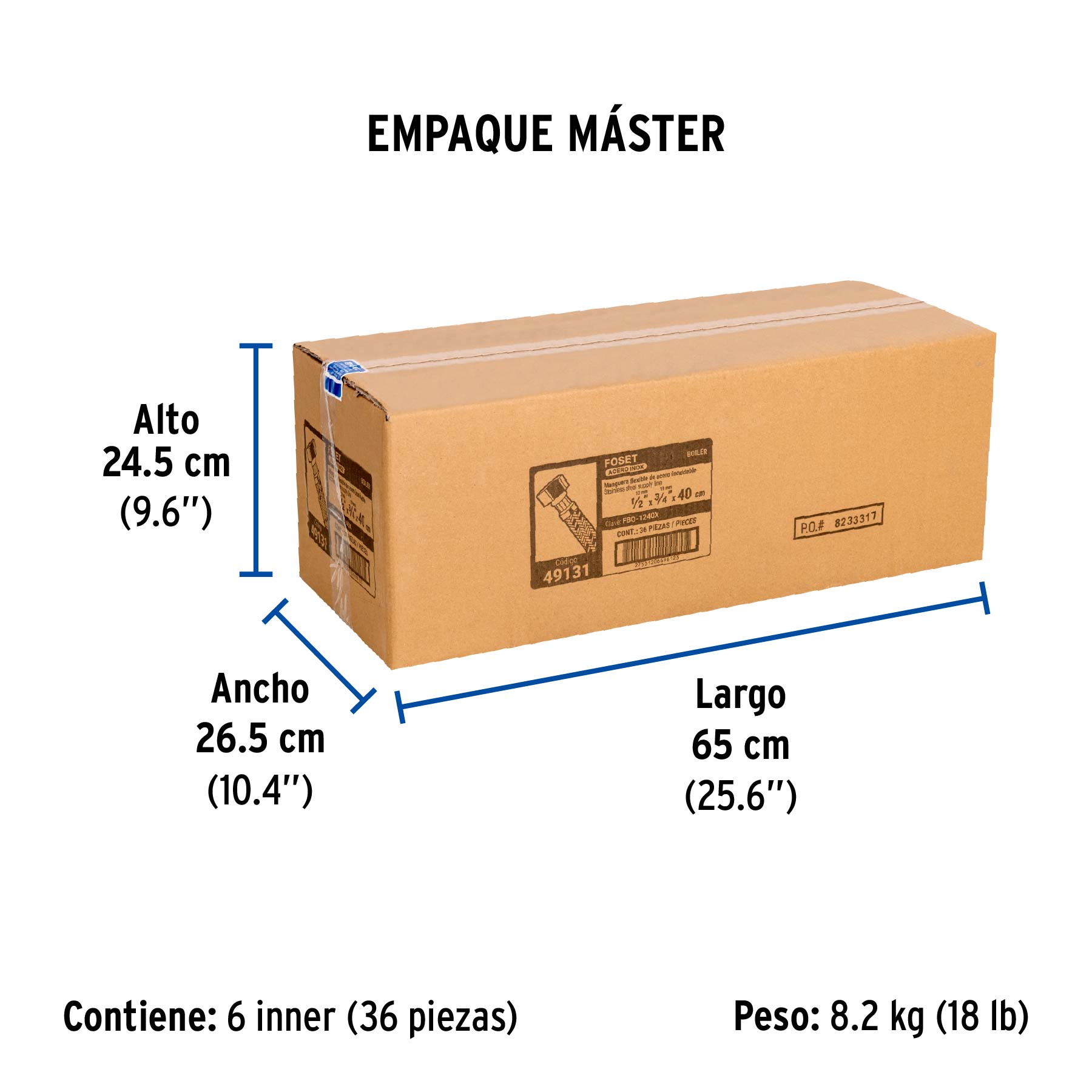 Manguera para boiler, acero inox. 1/2"H x 3/4"H, 40 cm - Empaque