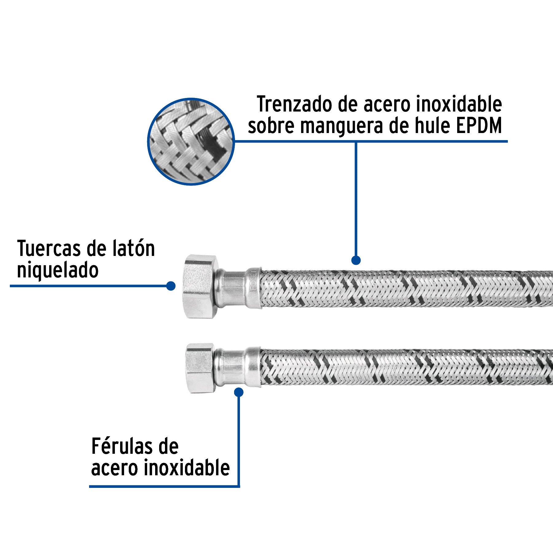 Manguera para boiler, acero inox. 1/2"H x 3/4"H, 40 cm