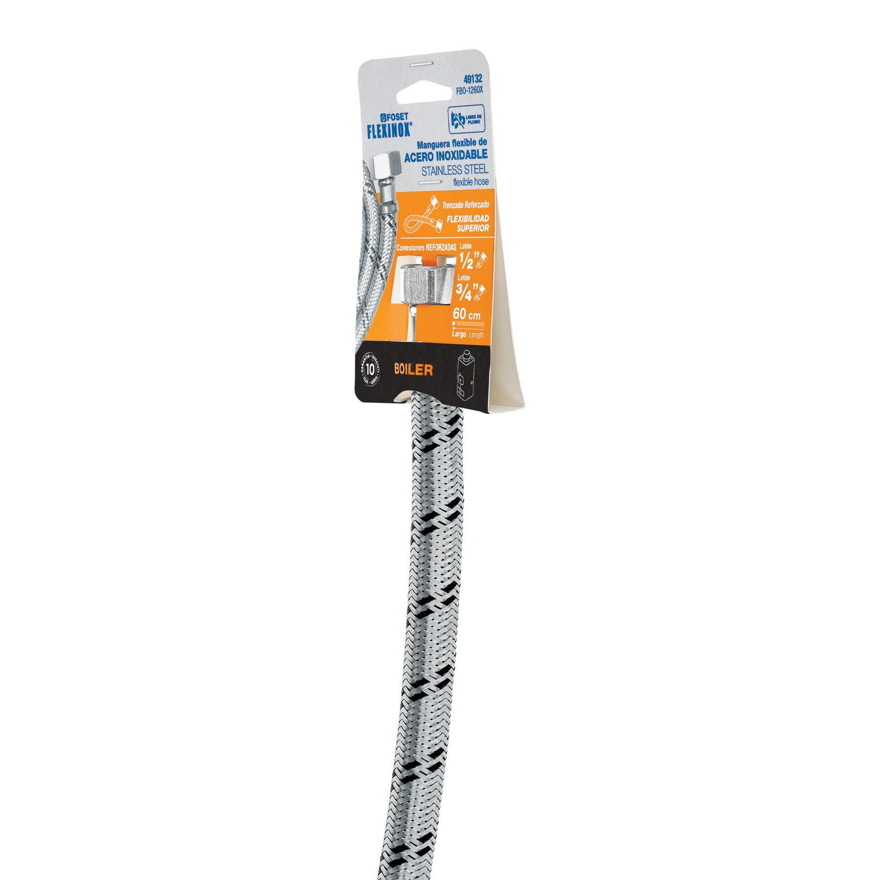 Manguera para boiler, acero inox. 1/2"H x 3/4"H, 60 cm