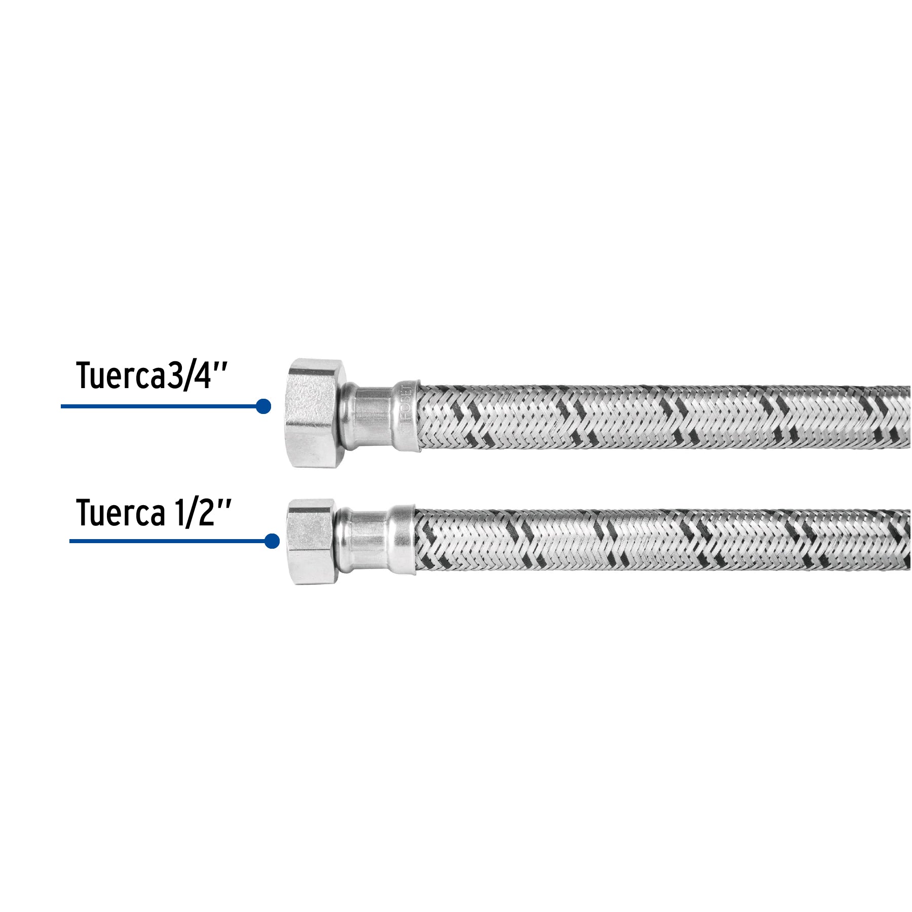 Manguera para boiler, acero inox. 1/2"H x 3/4"H, 60 cm