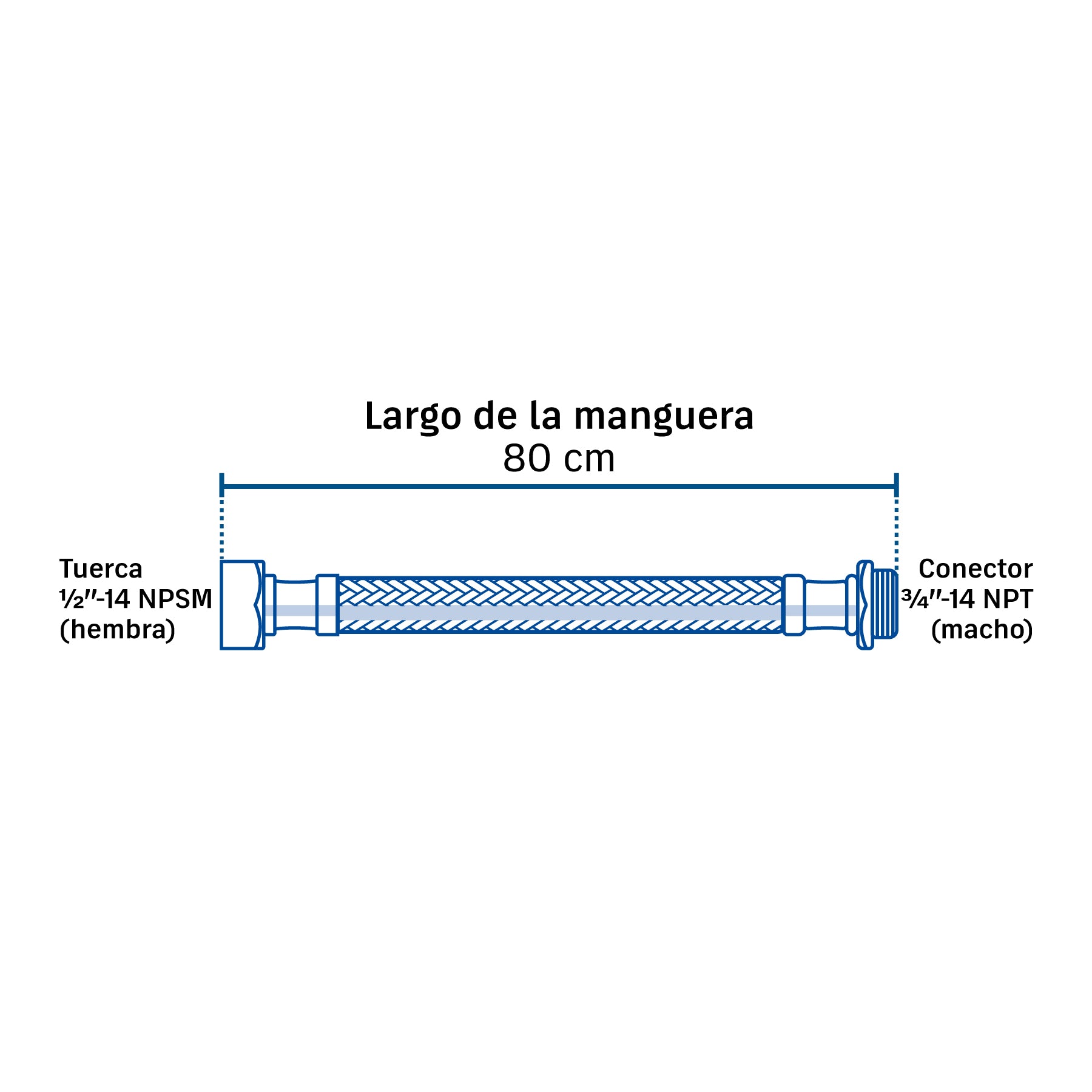 Manguera para boiler, acero inox. 1/2"H x 3/4"M, 80 cm