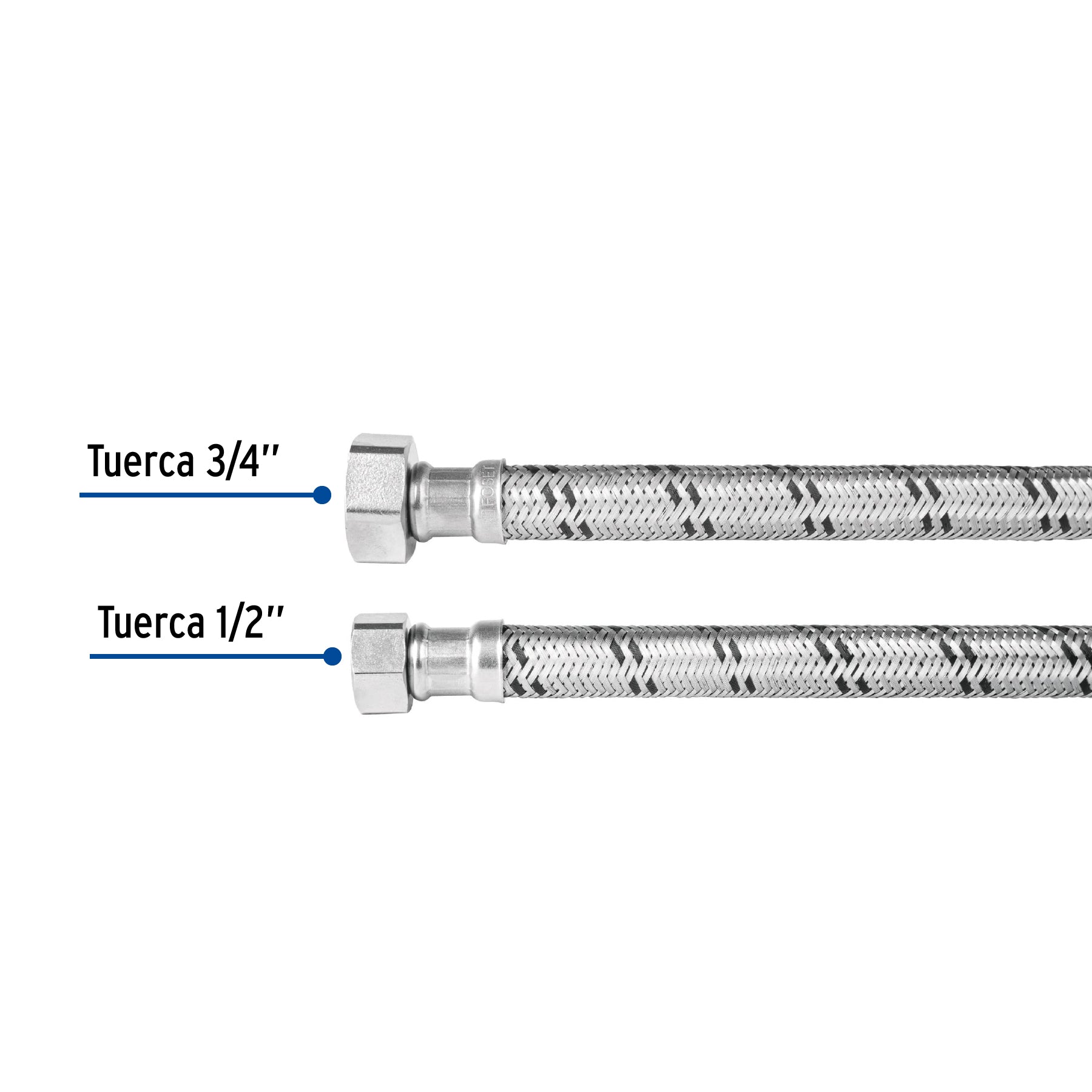 Manguera para boiler, acero inox. 1/2"H x 3/4"H, 80 cm