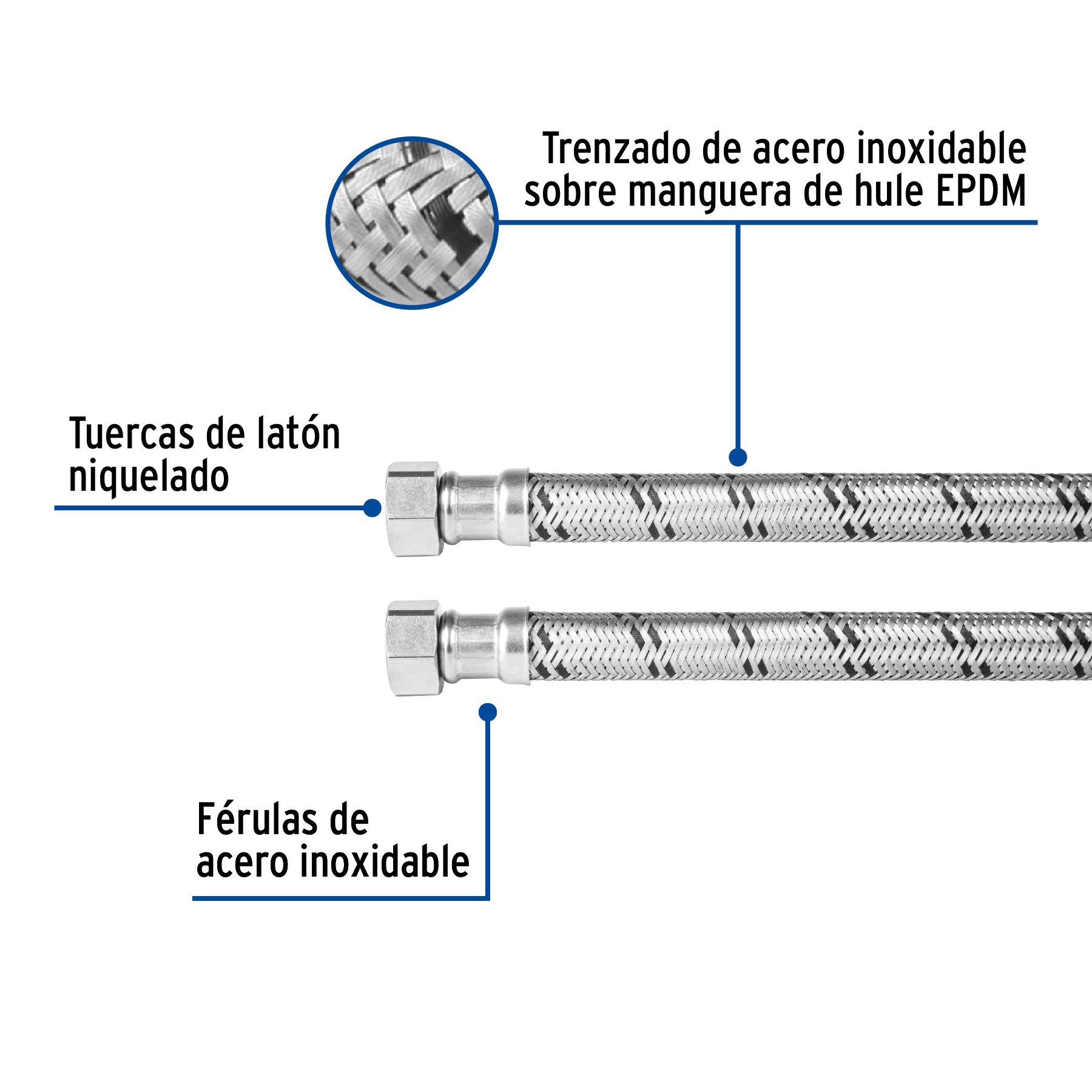 Manguera para boiler, acero inox. 1/2"H x 1/2"H, 150 cm