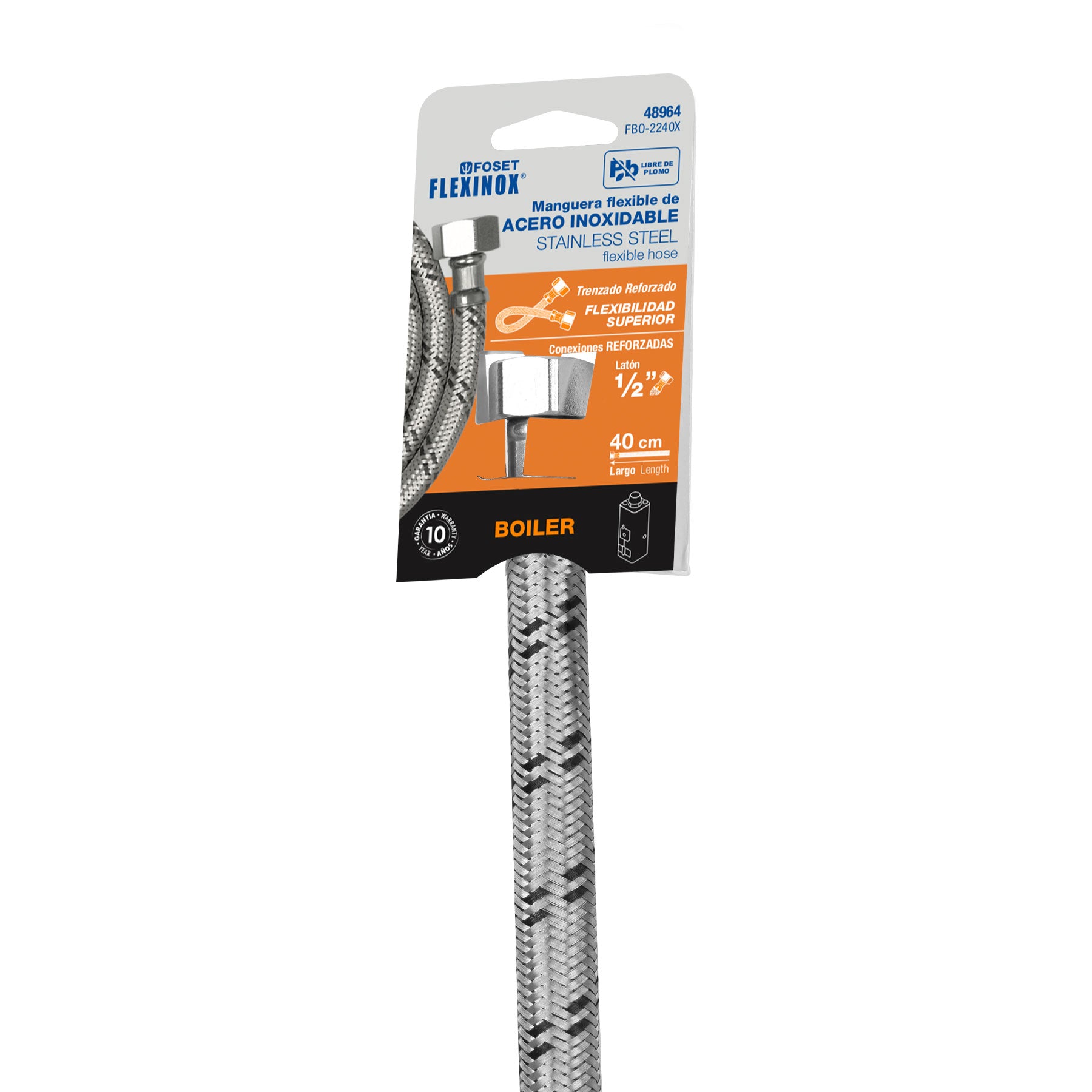 Manguera para boiler, acero inox. 1/2"H x 1/2"H, 40 cm