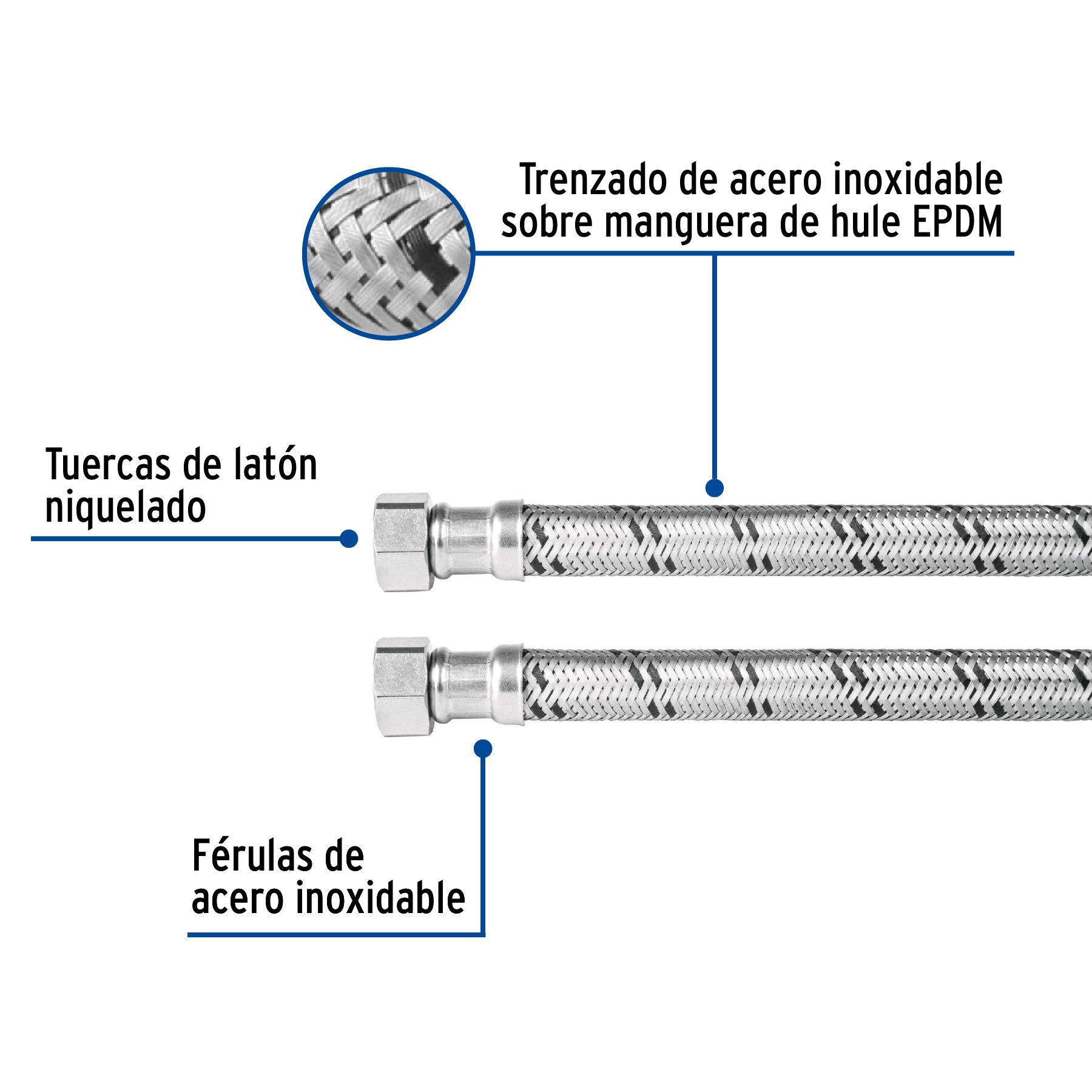 Manguera para boiler, acero inox. 1/2"H x 1/2"H, 40 cm