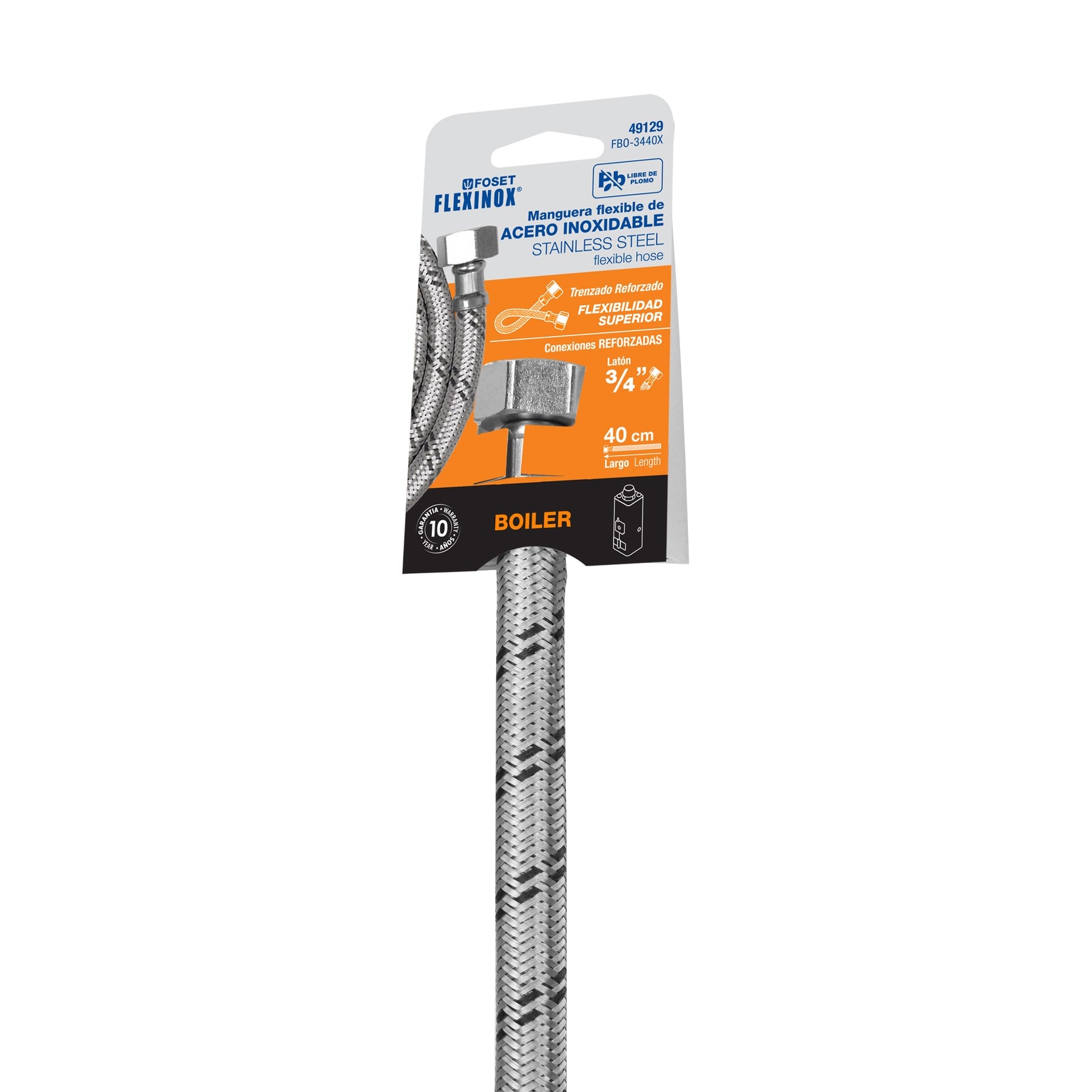 Manguera para boiler, acero inox. 3/4"H x 3/4"H, 40 cm