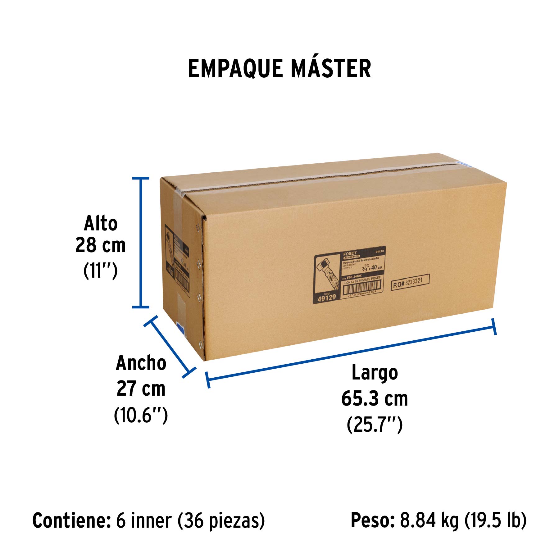 Manguera para boiler, acero inox. 3/4"H x 3/4"H, 40 cm - Empaque