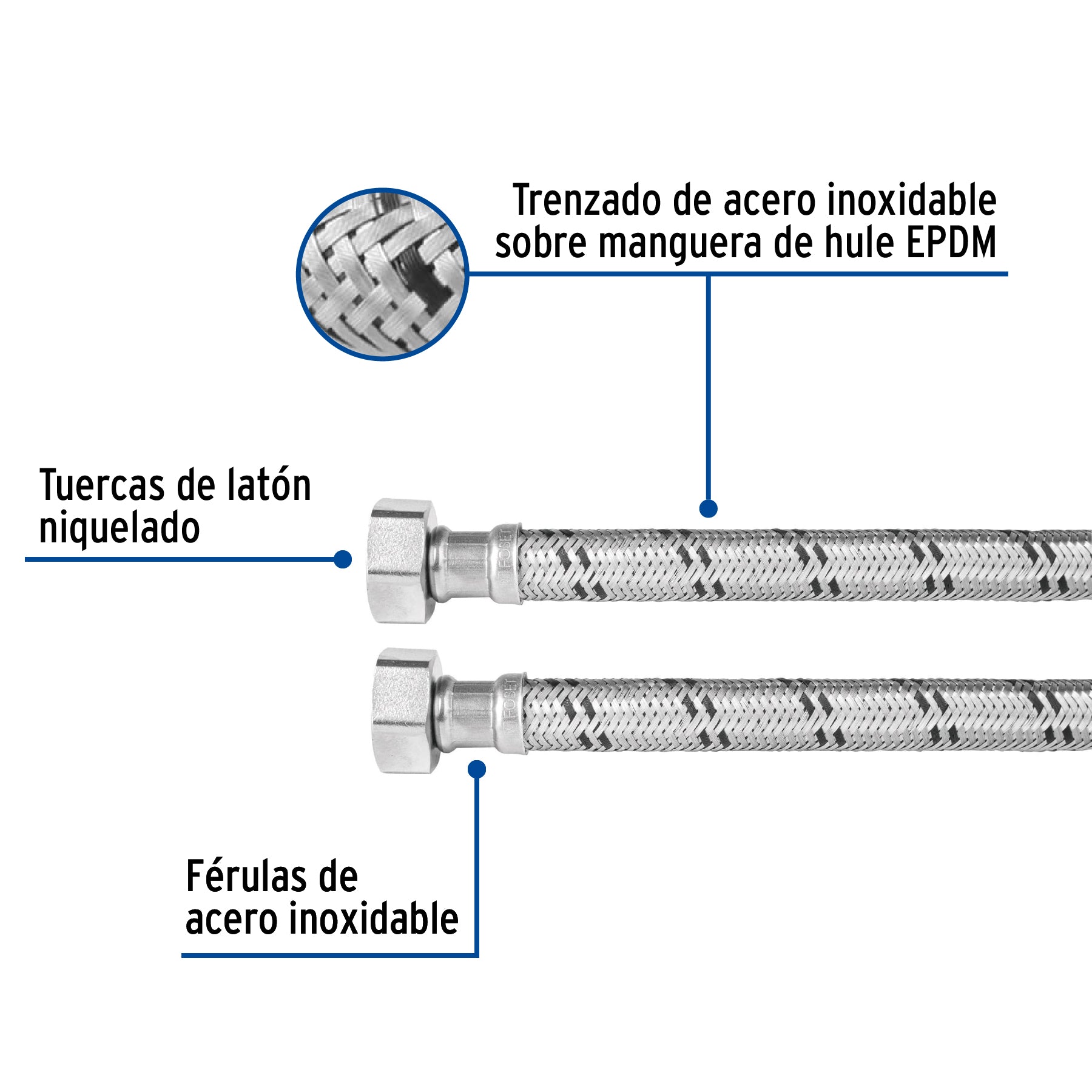 Manguera para boiler, acero inox. 3/4"H x 3/4"H, 40 cm