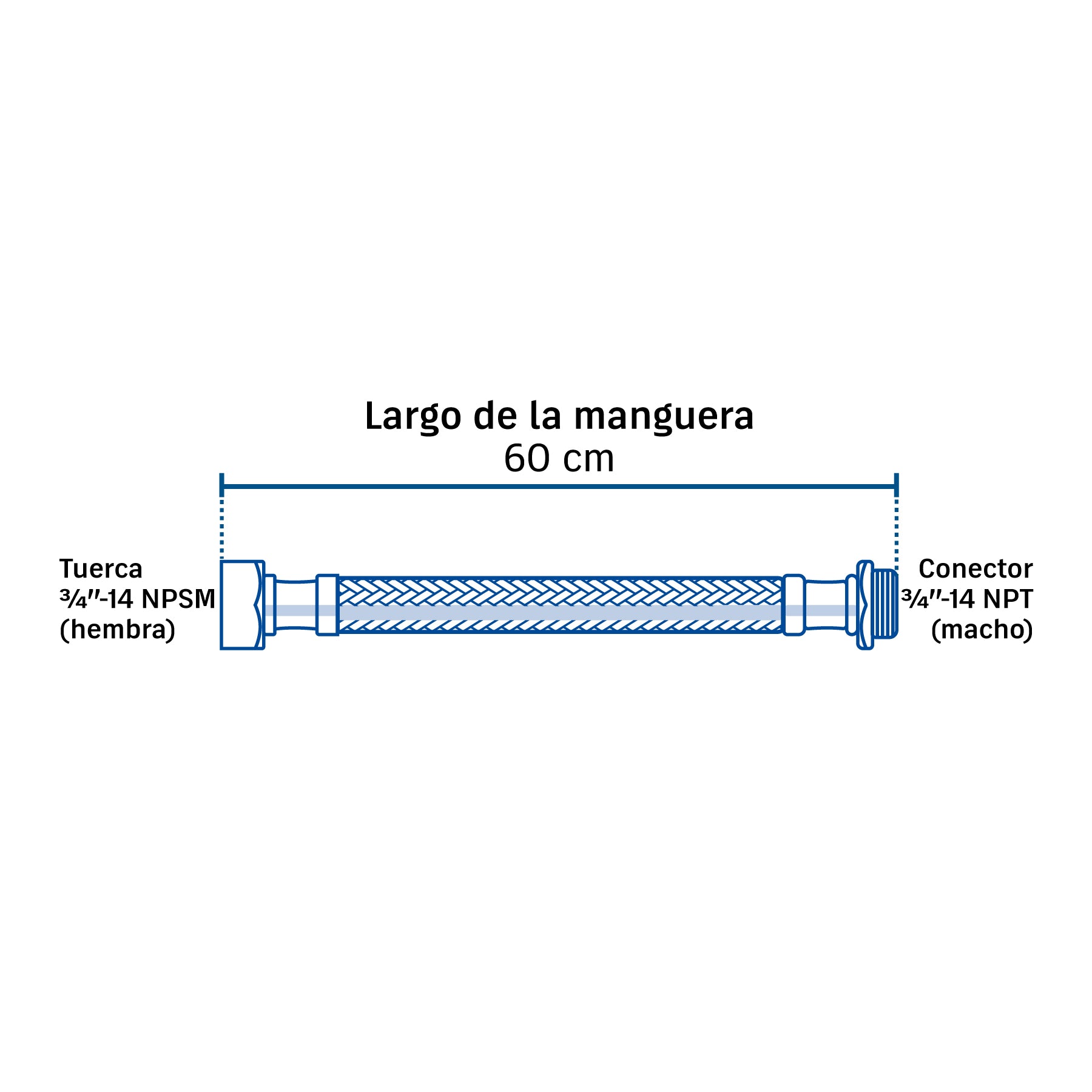 Manguera para boiler, acero inox. 3/4"H x 3/4"M, 60 cm