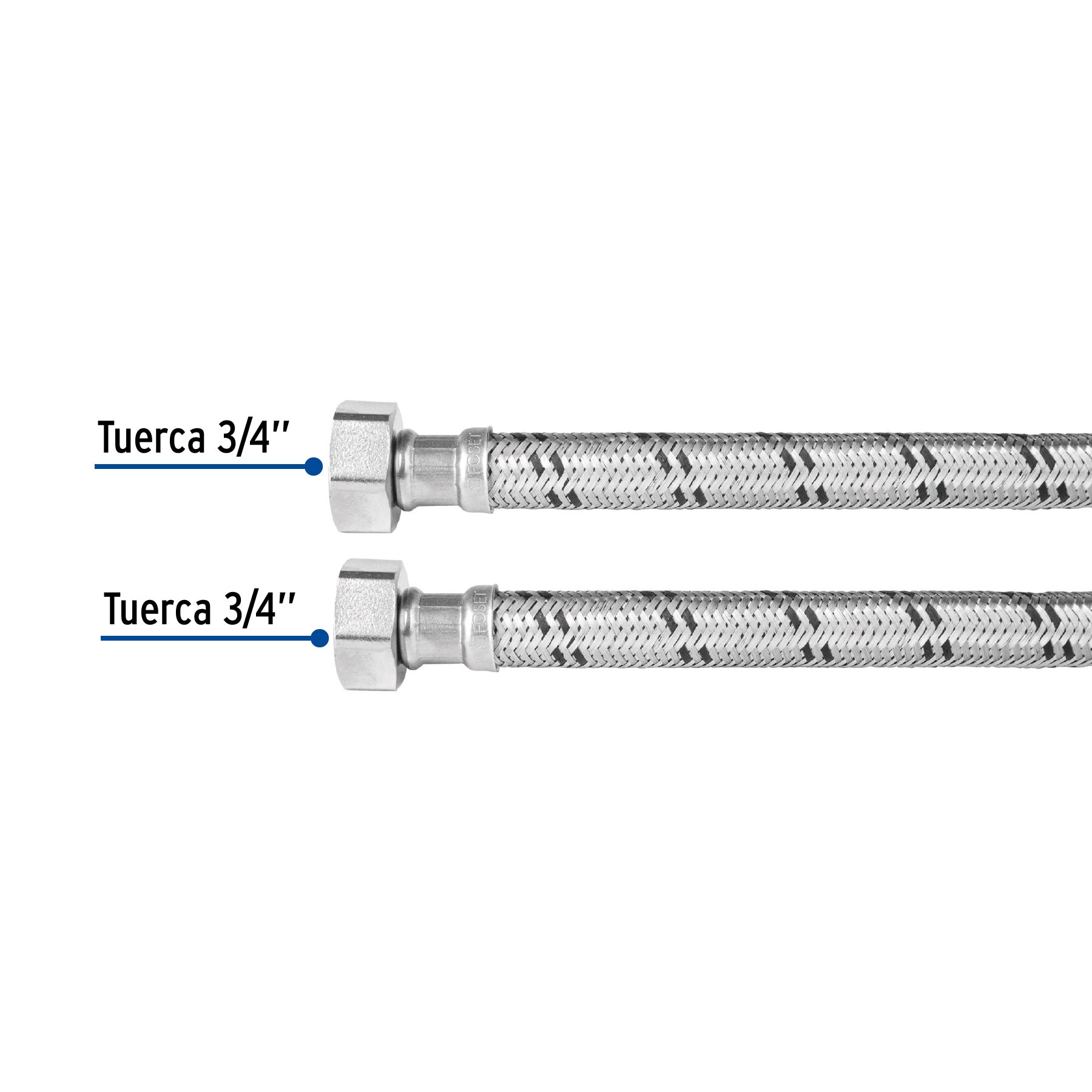 Manguera para boiler, acero inox. 3/4"H x 3/4"H, 60 cm