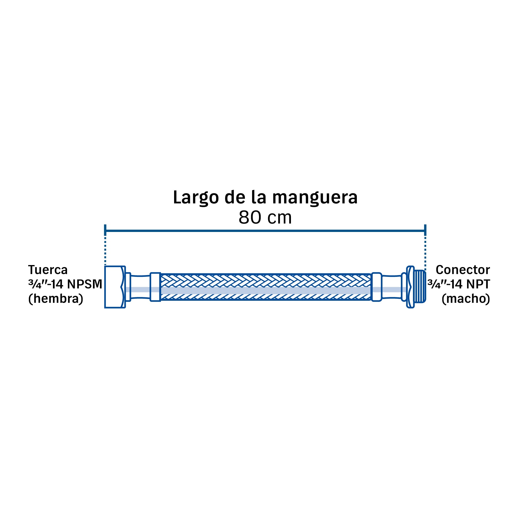 Manguera para boiler, acero inox. 3/4"H x 3/4"M, 80 cm