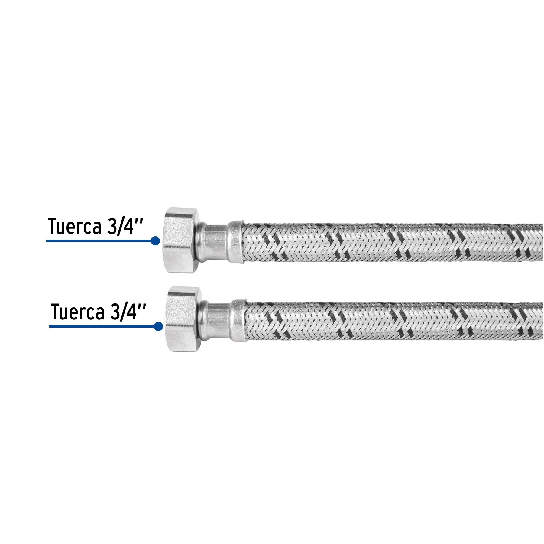 Manguera para boiler, acero inox. 3/4"H x 3/4"H, 80 cm