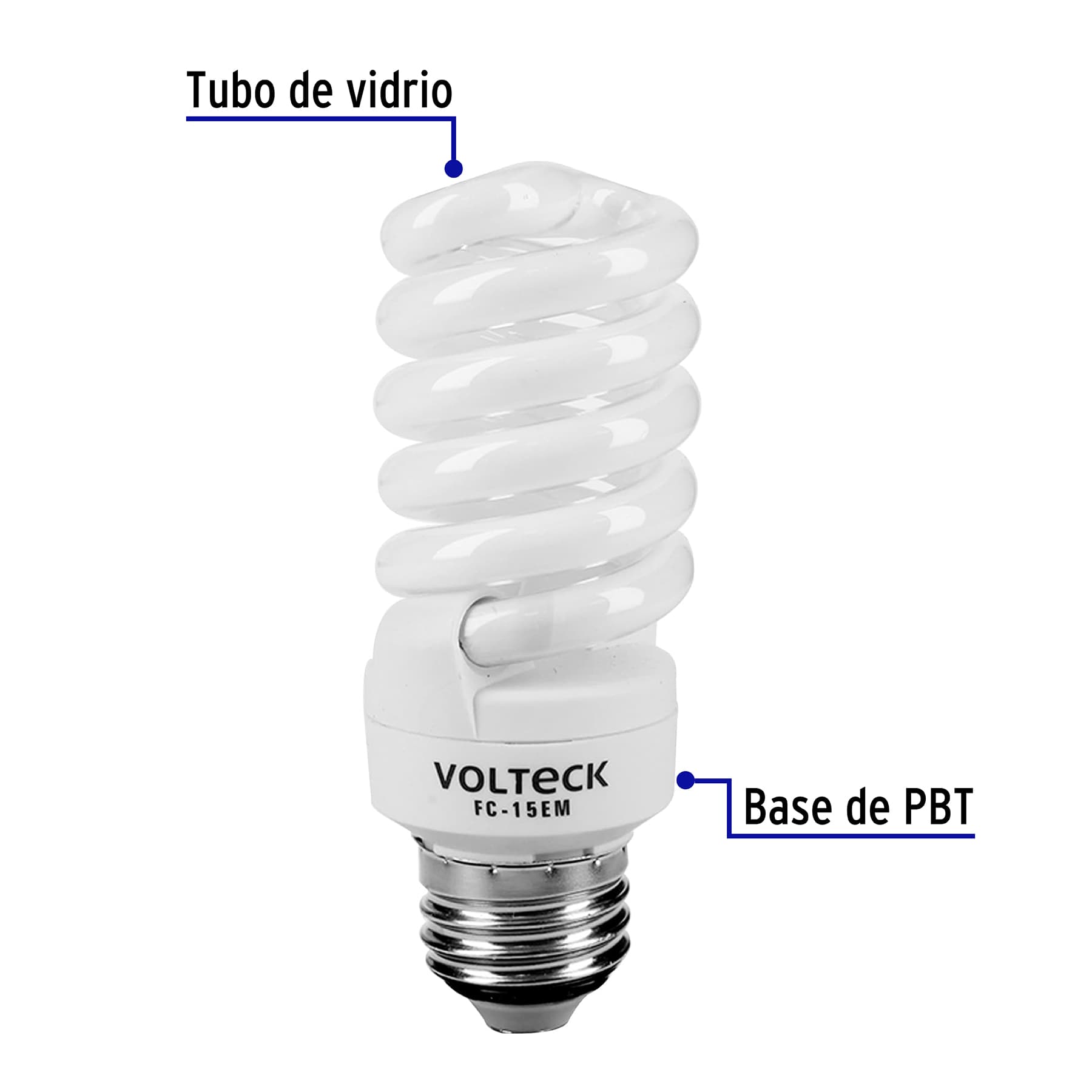 Lámpara espiral mini T2 15 W luz cálida en blíster, VOLTECK