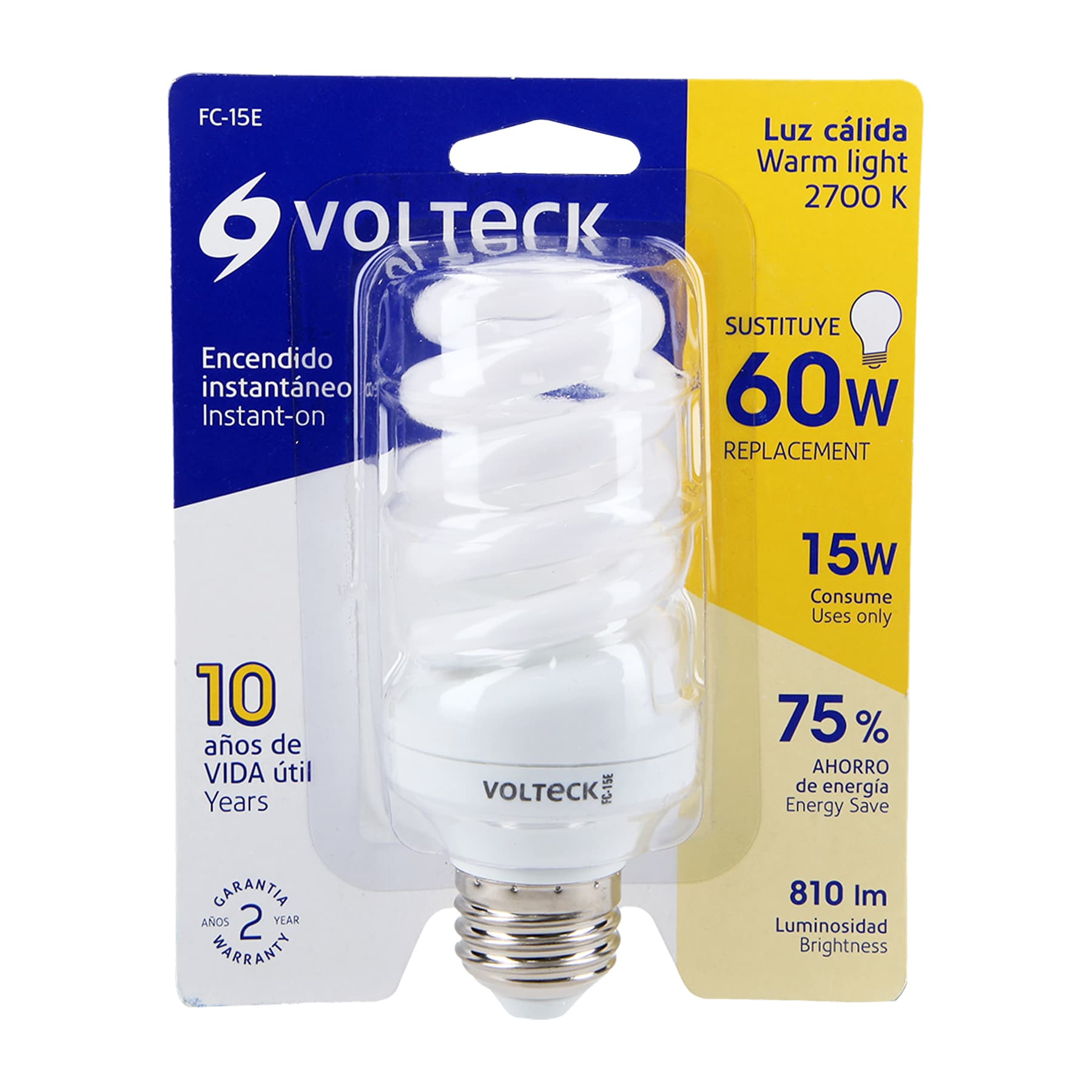 Lámpara espiral T3 15 W luz cálida en blíster, VOLTECK