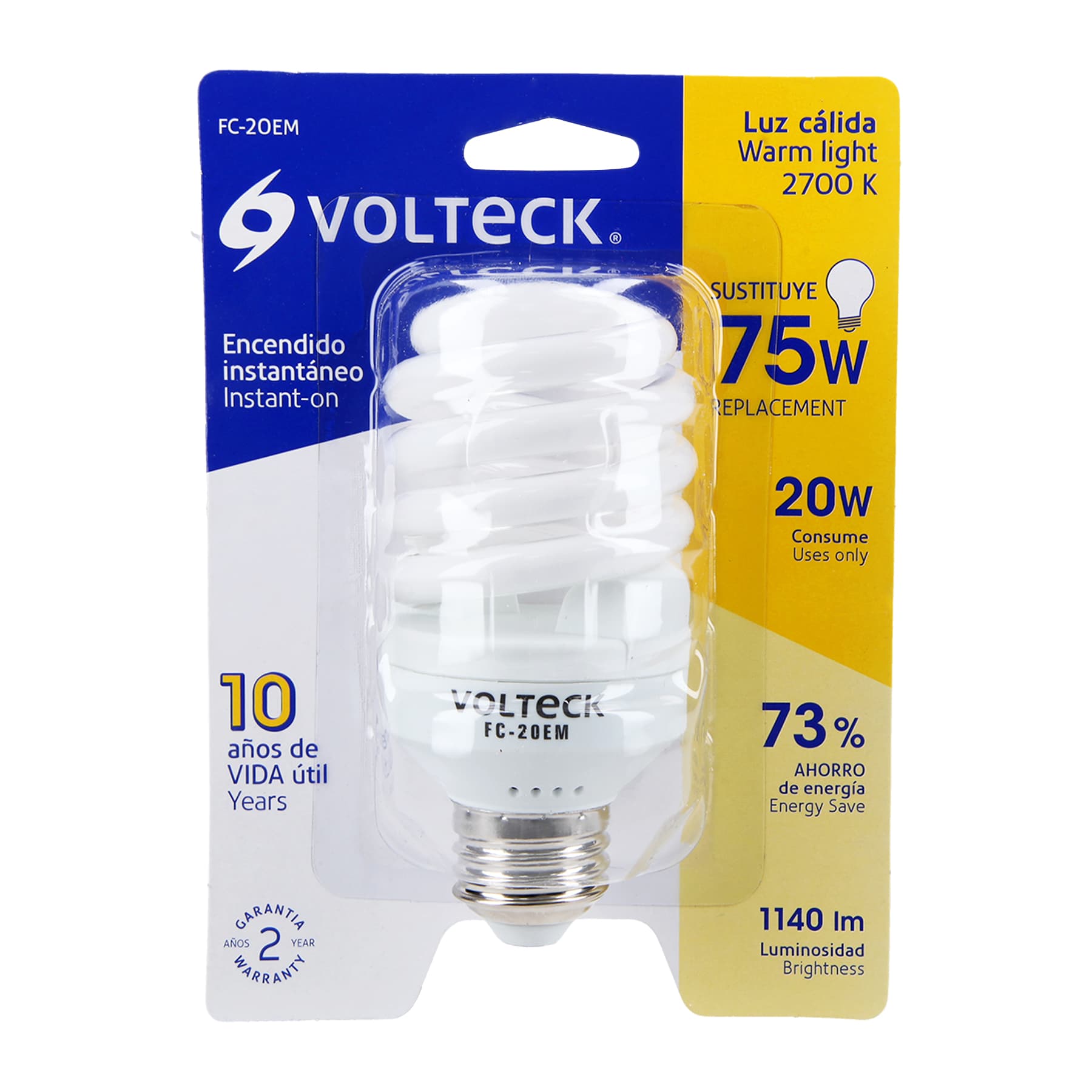 Lámpara espiral mini T2 20 W luz cálida en blíster, VOLTECK