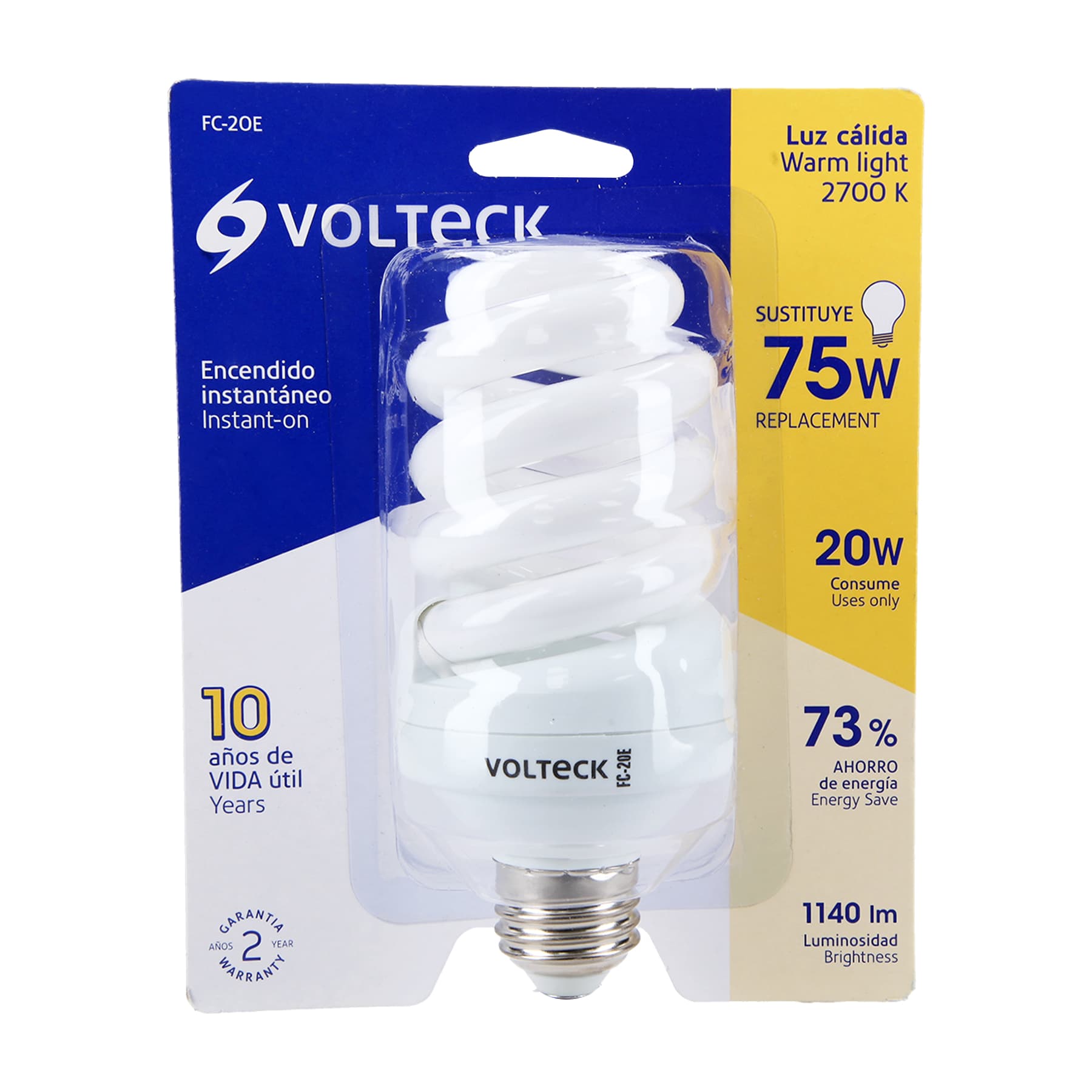 Lámpara espiral T4 20 W luz cálida en blíster, VOLTECK