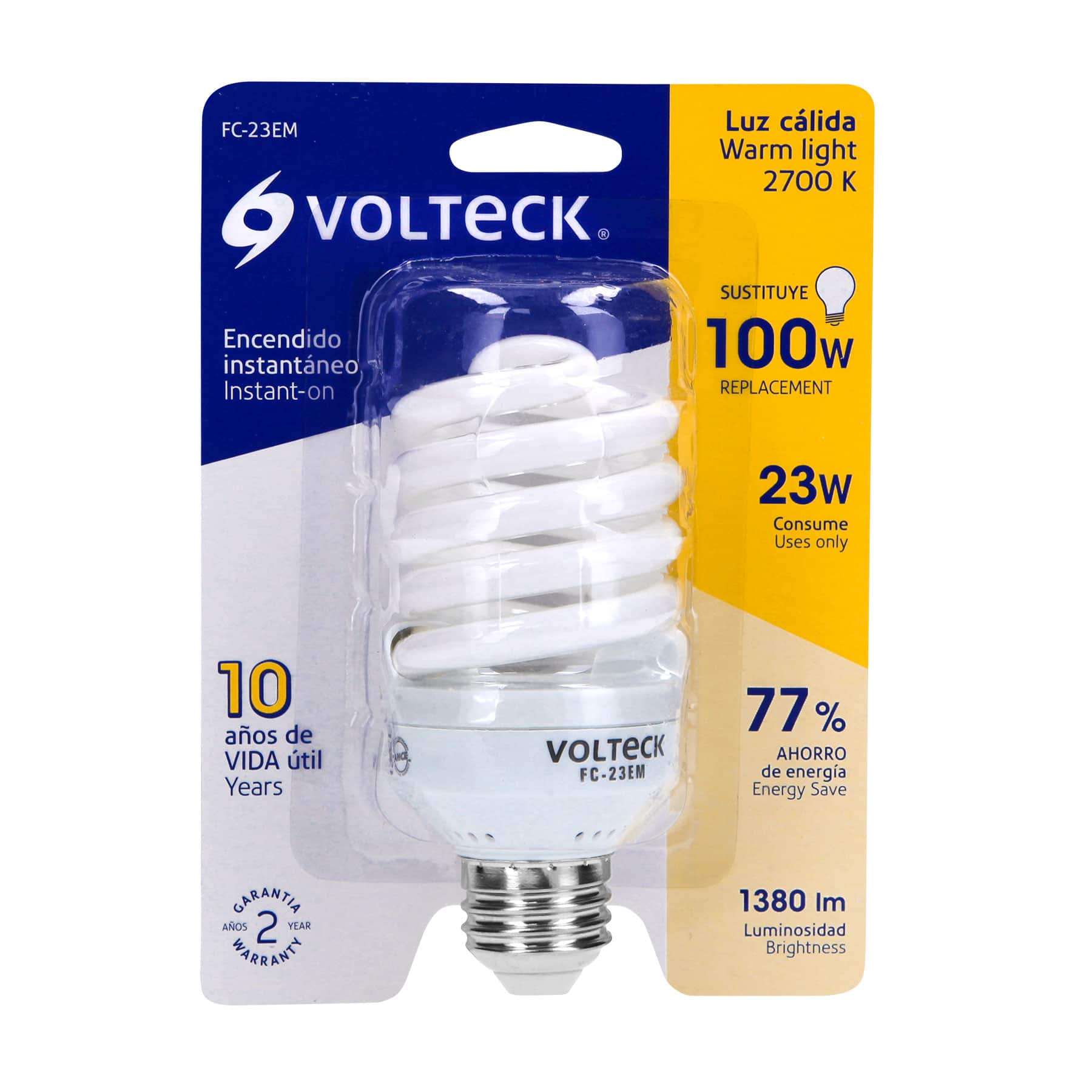 Lámpara espiral mini T2 23 W luz cálida en blíster, VOLTECK