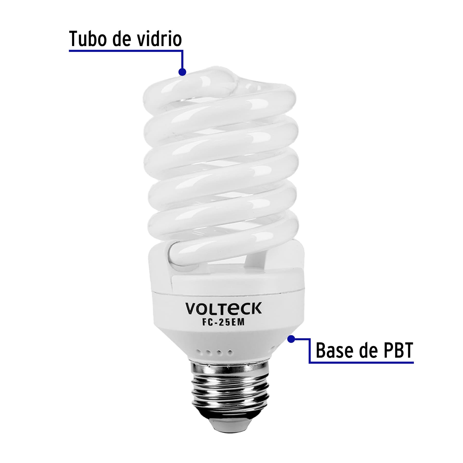 Lámpara espiral mini T2 25 W luz cálida en blíster, VOLTECK
