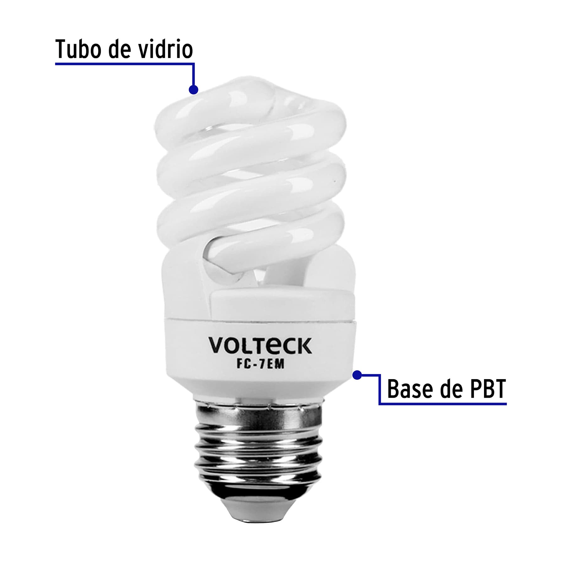 Lámpara espiral mini T2 7 W luz cálida en blíster, VOLTECK