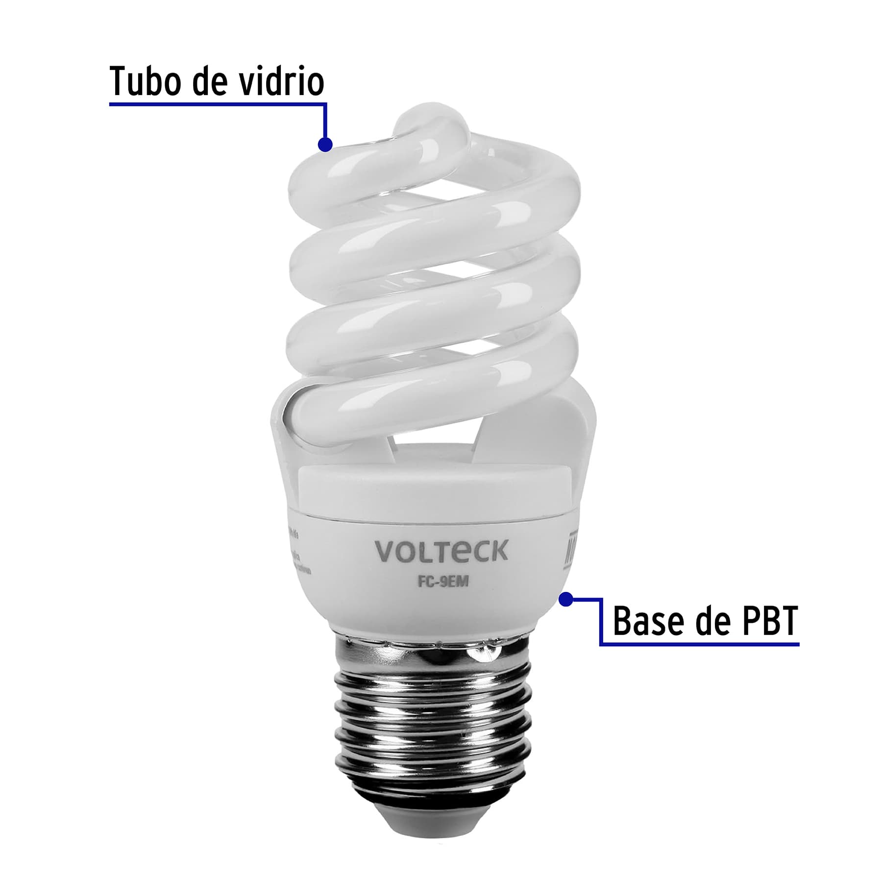 Lámpara espiral mini T2 9 W luz cálida en blíster, VOLTECK