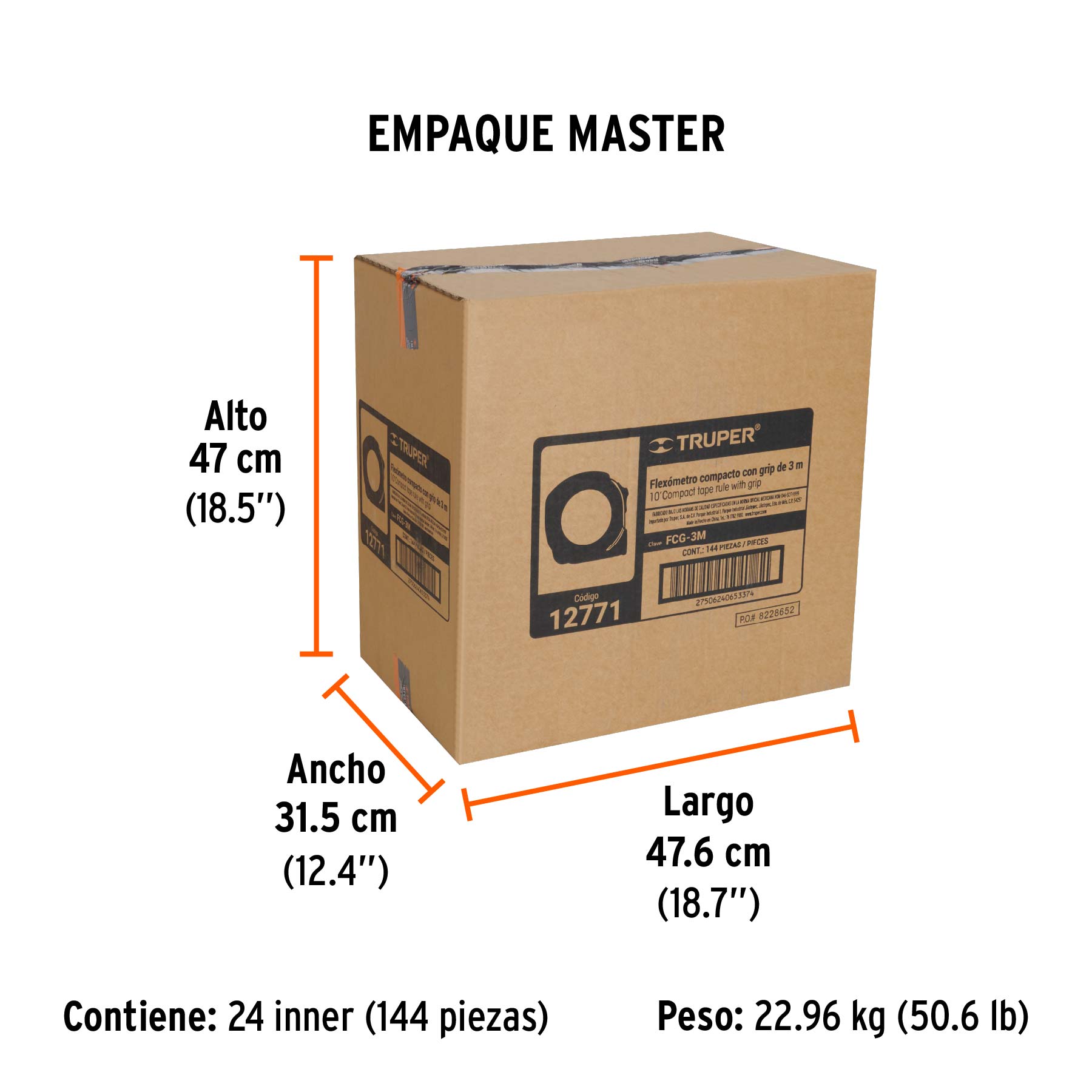 Flexómetro compacto contra impactos 3 m cinta 16 mm, TRUPER - Empaque