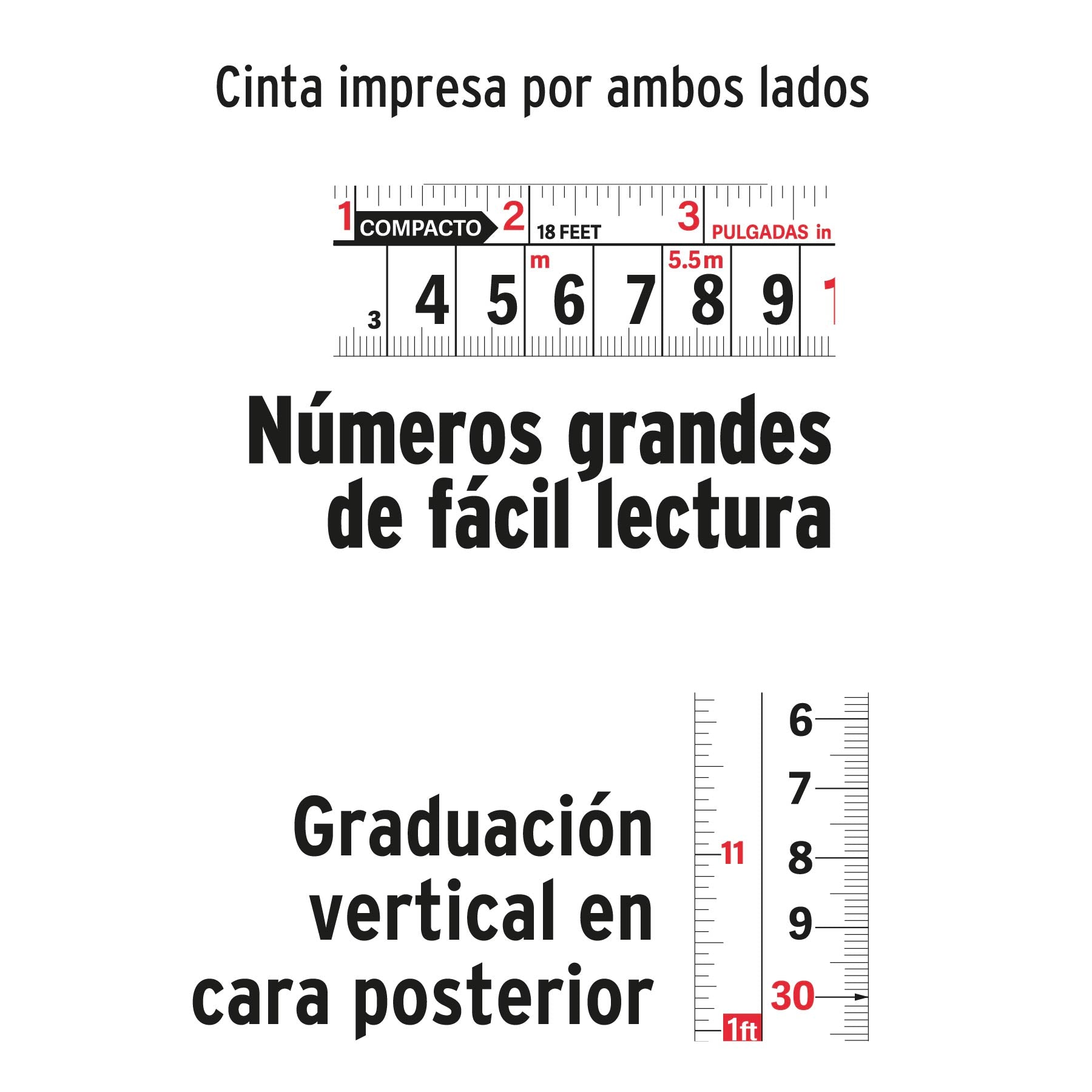 Flexómetro compacto contra impactos 3 m cinta 16 mm, TRUPER