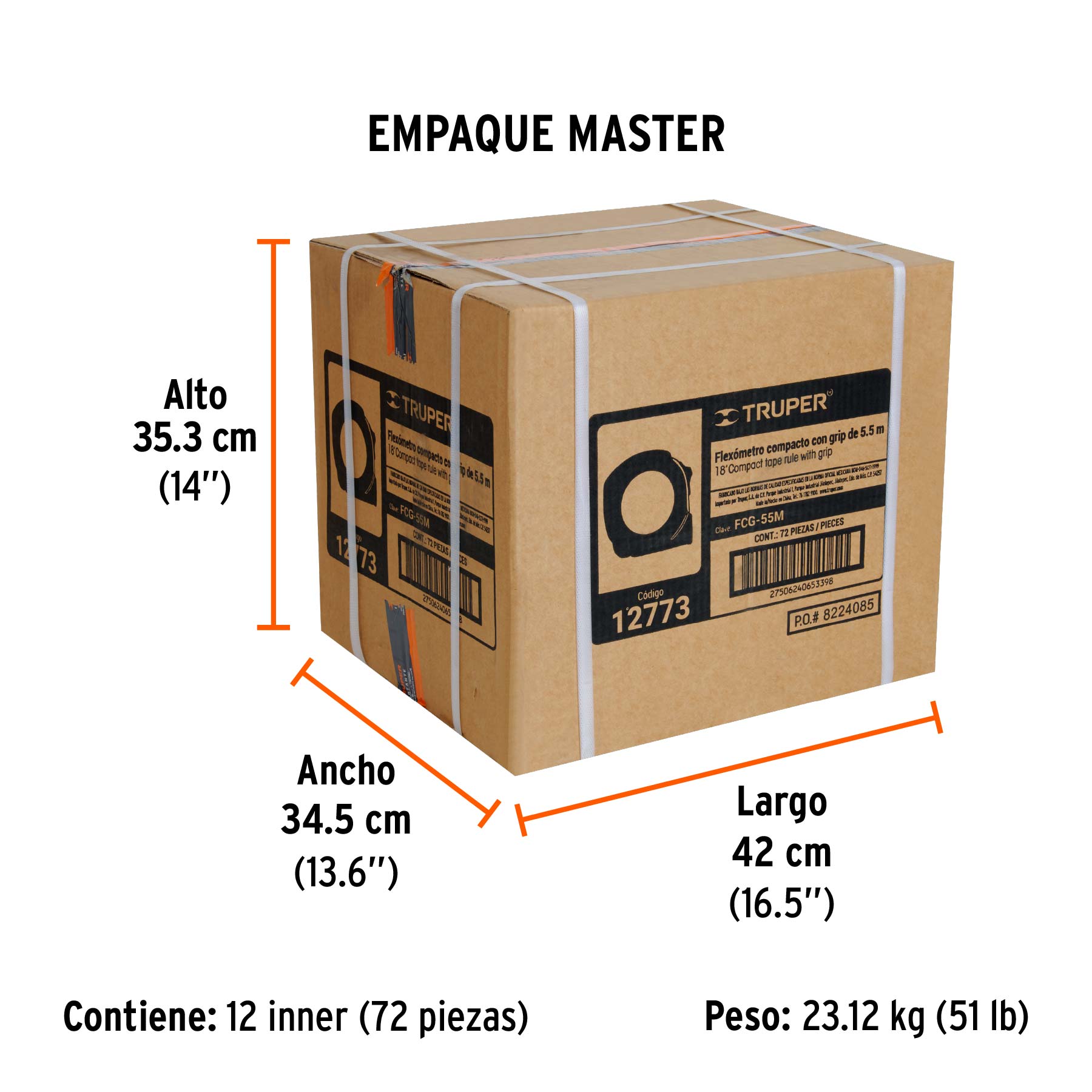 Flexómetro compacto contra impactos 5.5 m cinta 25 mm,TRUPER - Empaque