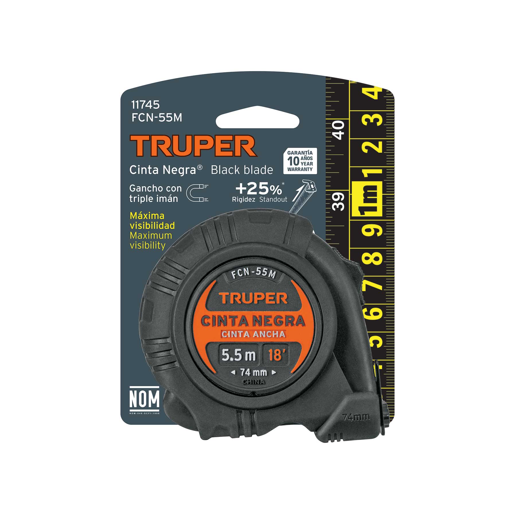 Flexómetro contra impactos 5.5 m, Cinta Negra 25 mm, TRUPER