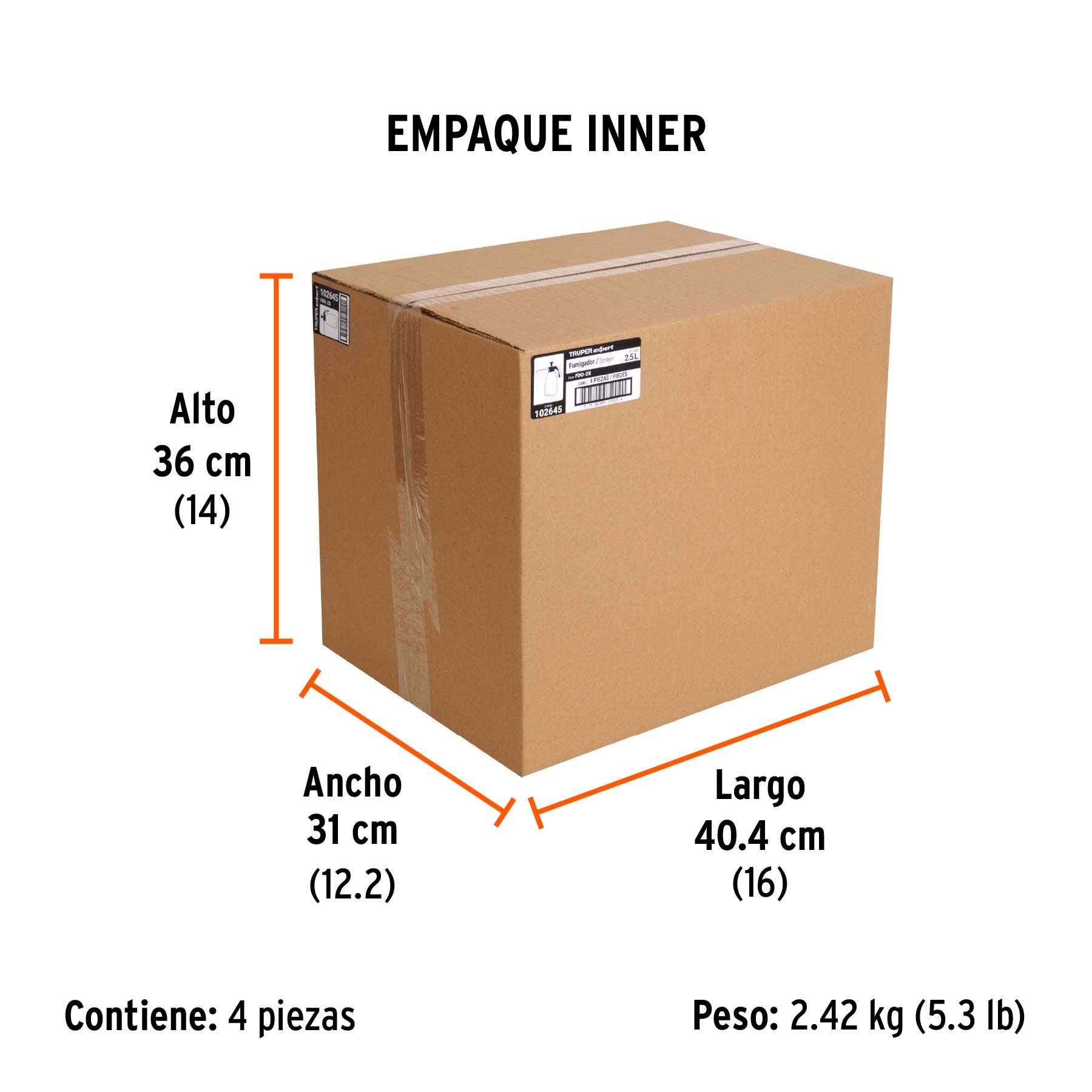 Fumigador doméstico de 2.5 litros, mango ergonómico, EXPERT - Empaque