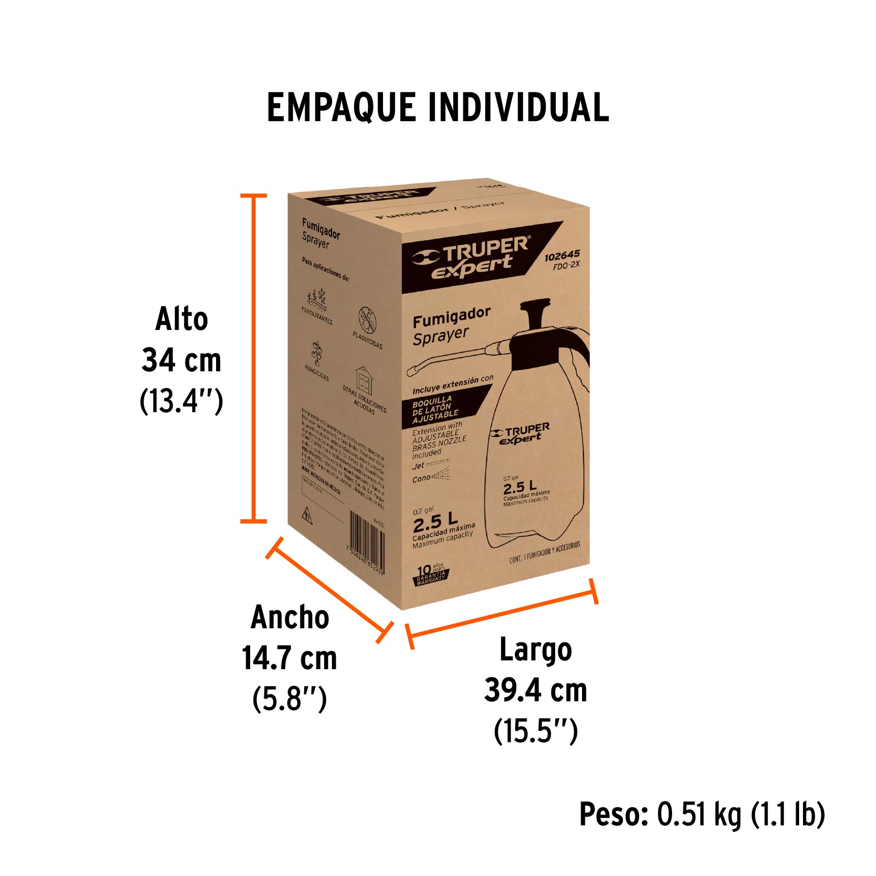 Fumigador doméstico de 2.5 litros, mango ergonómico, EXPERT - Empaque