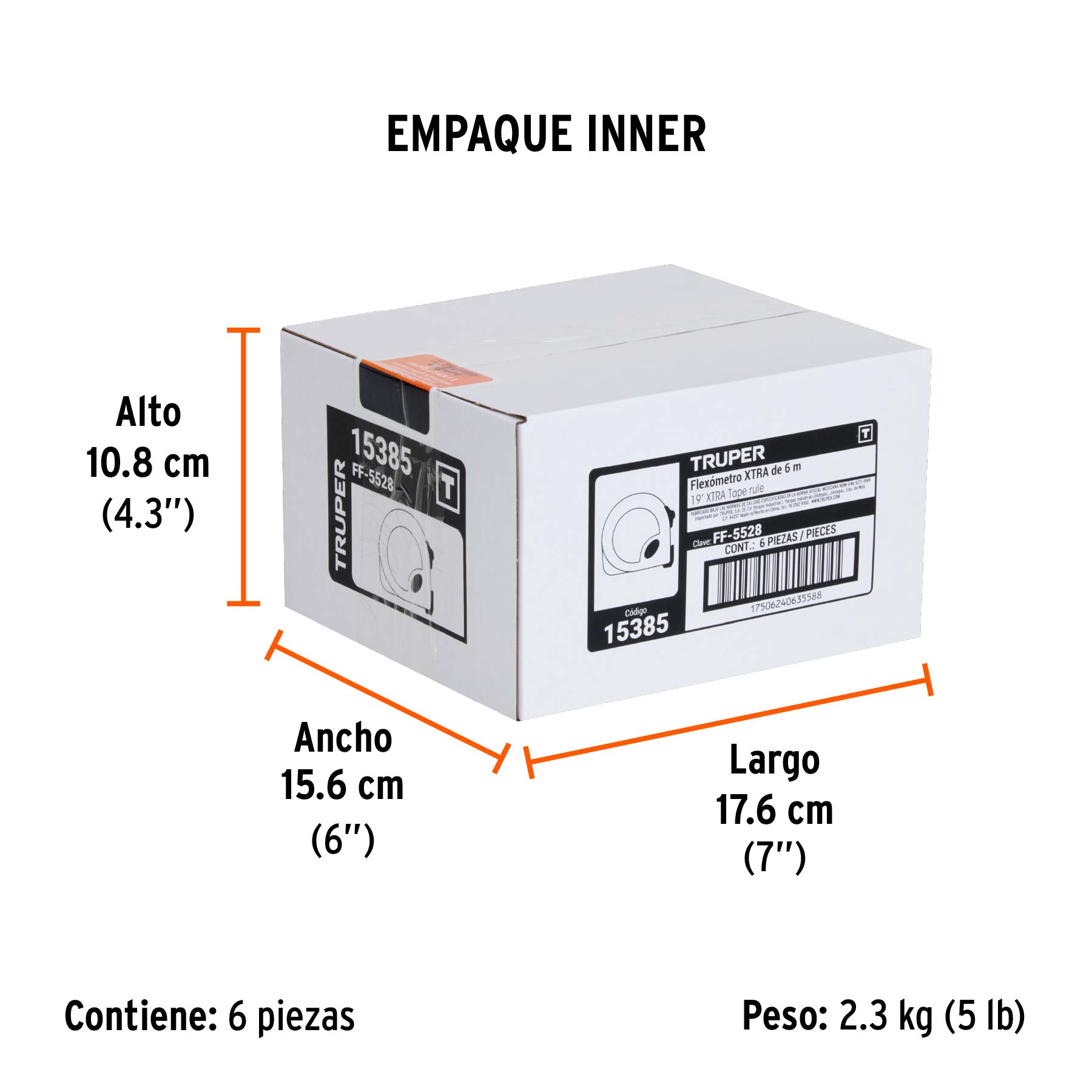 Flexómetro XTRA 5.5 m cinta extra ancha 28 mm, TRUPER - Empaque