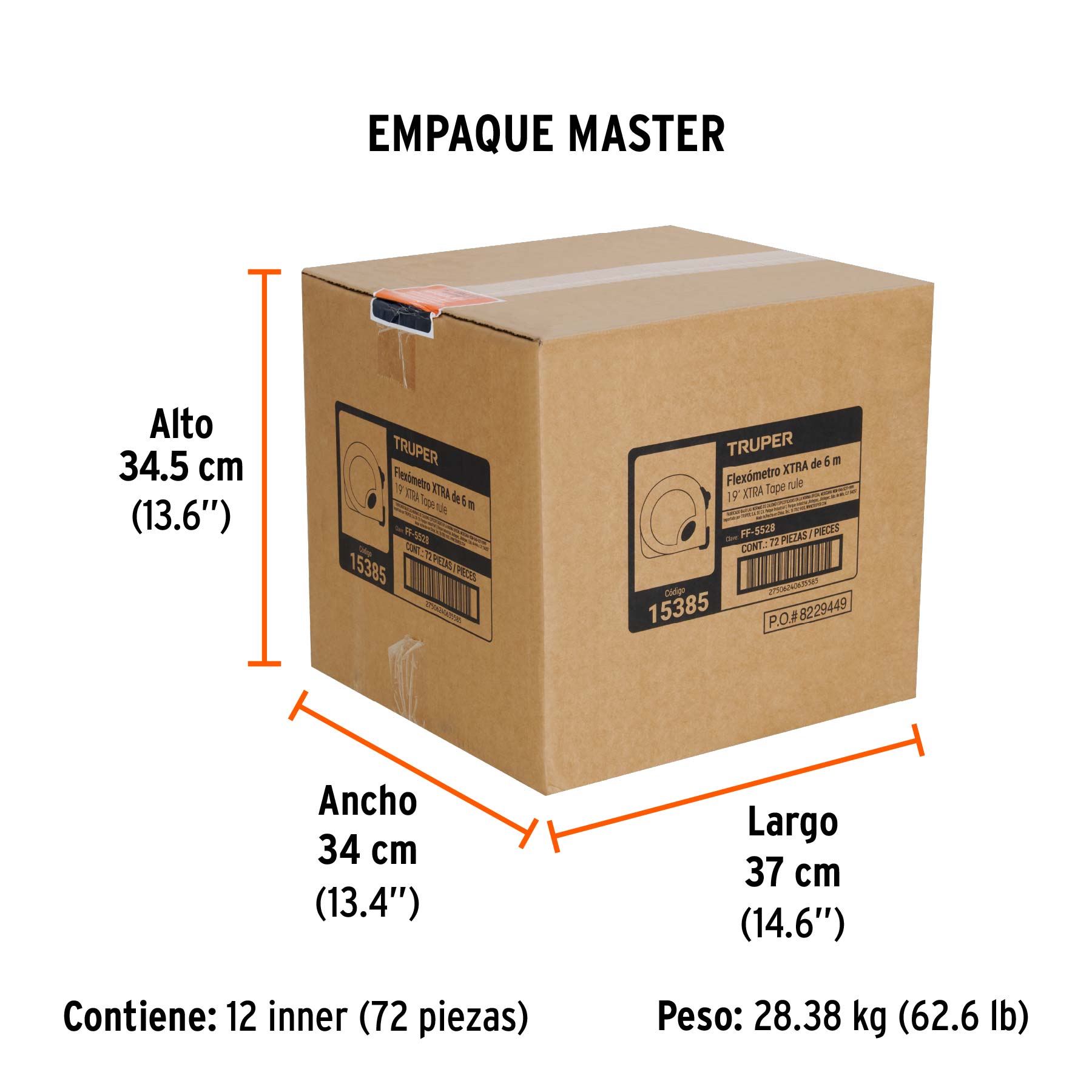 Flexómetro XTRA 5.5 m cinta extra ancha 28 mm, TRUPER - Empaque
