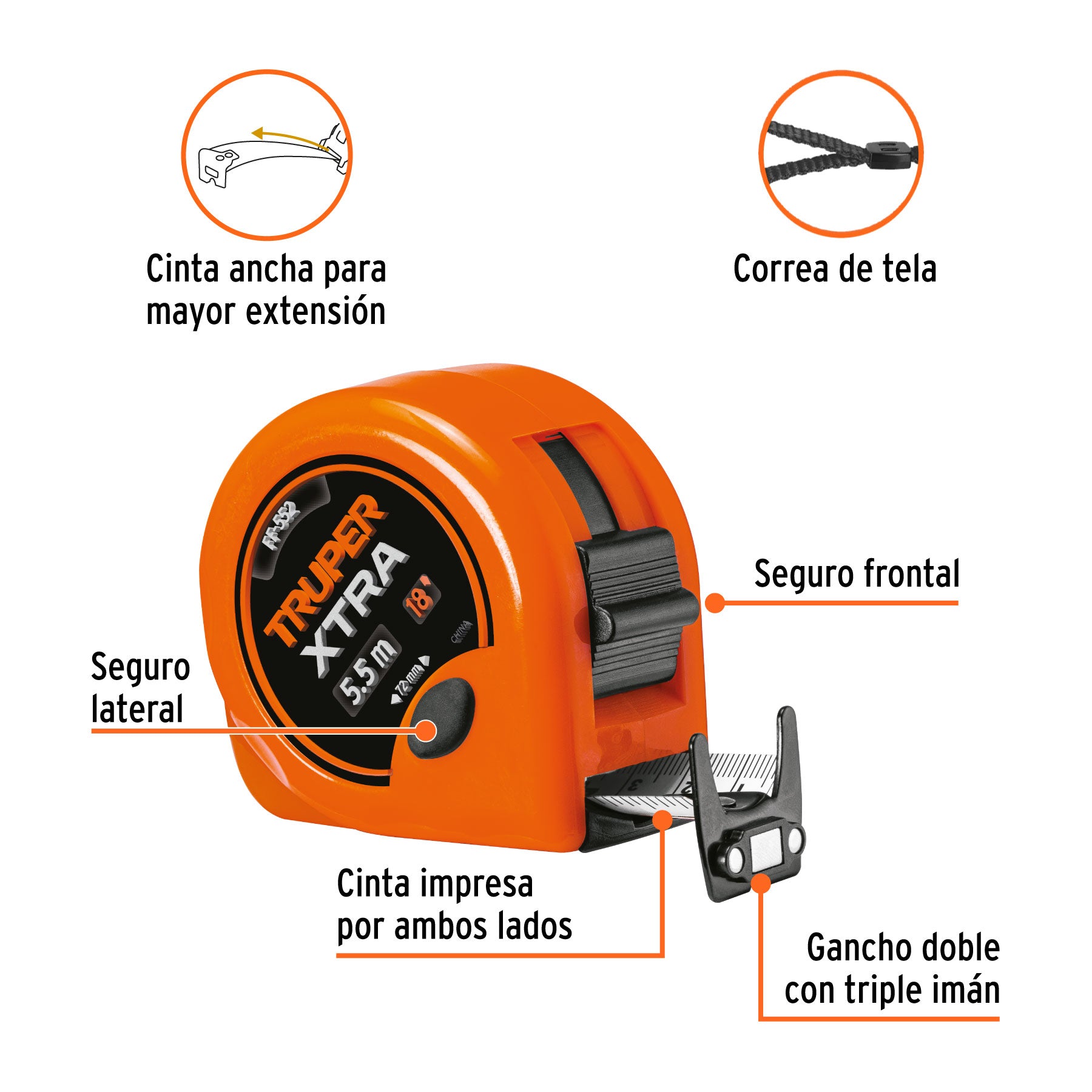 Flexómetro XTRA 5.5 m cinta extra ancha 28 mm, TRUPER