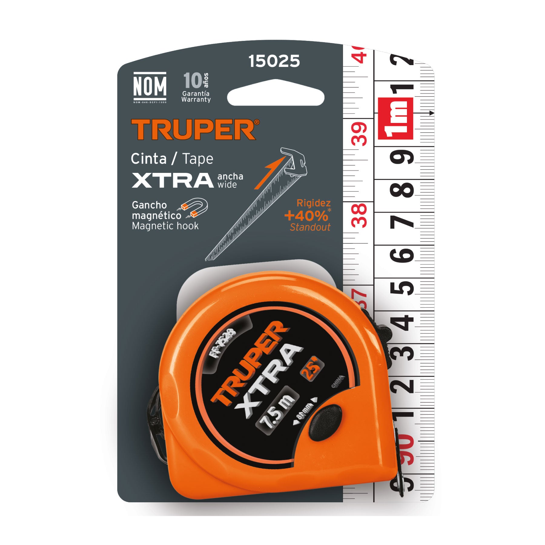 Flexómetro XTRA 7.5 m cinta extra ancha 28 mm, TRUPER