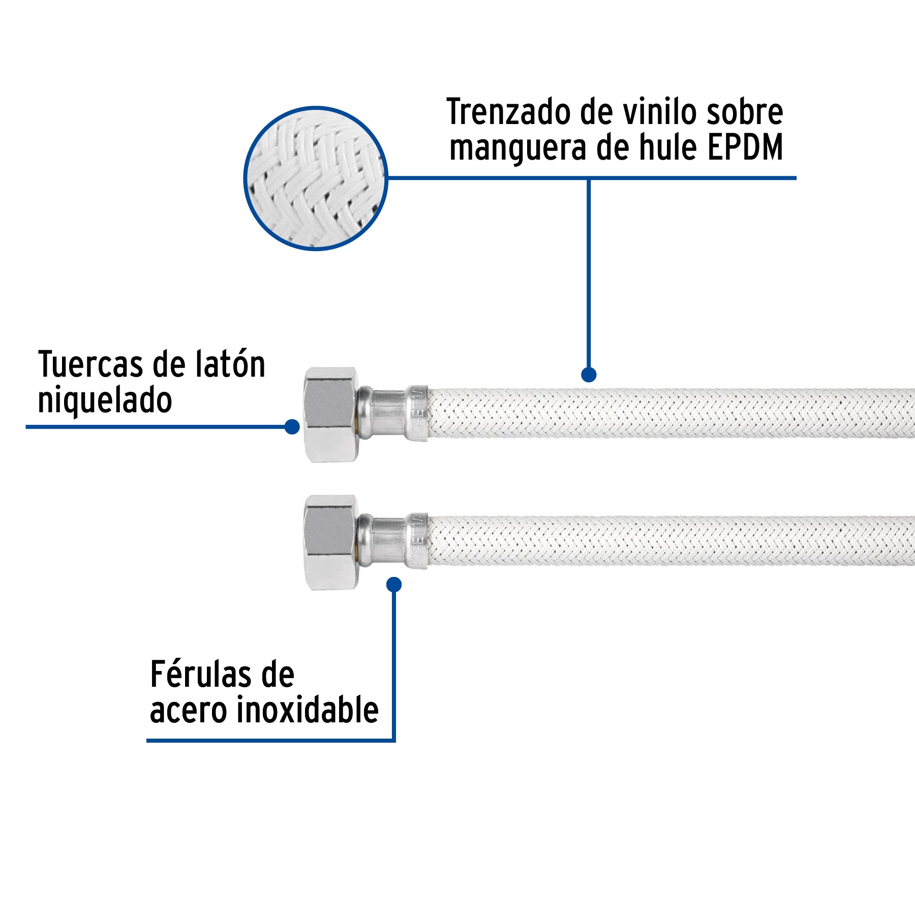 Manguera lavabo/fregadero, vinilo blanco, 1/2"x1/2", 100 cm