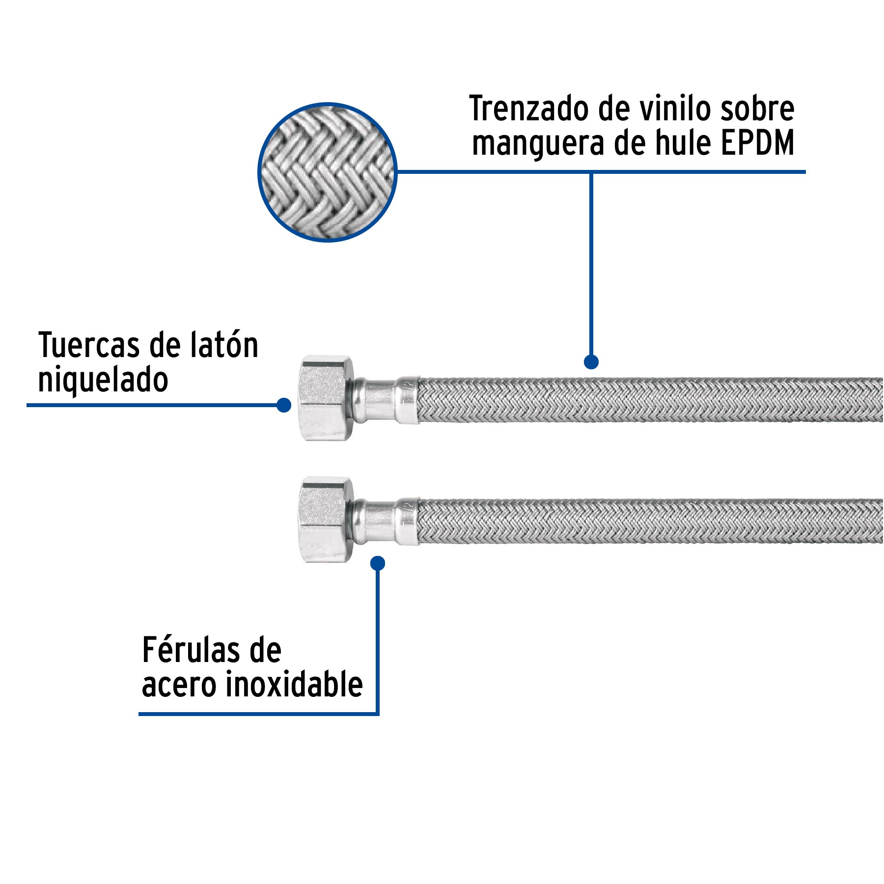 Manguera lavabo/fregadero, vinilo gris, 1/2" x 1/2", 100 cm