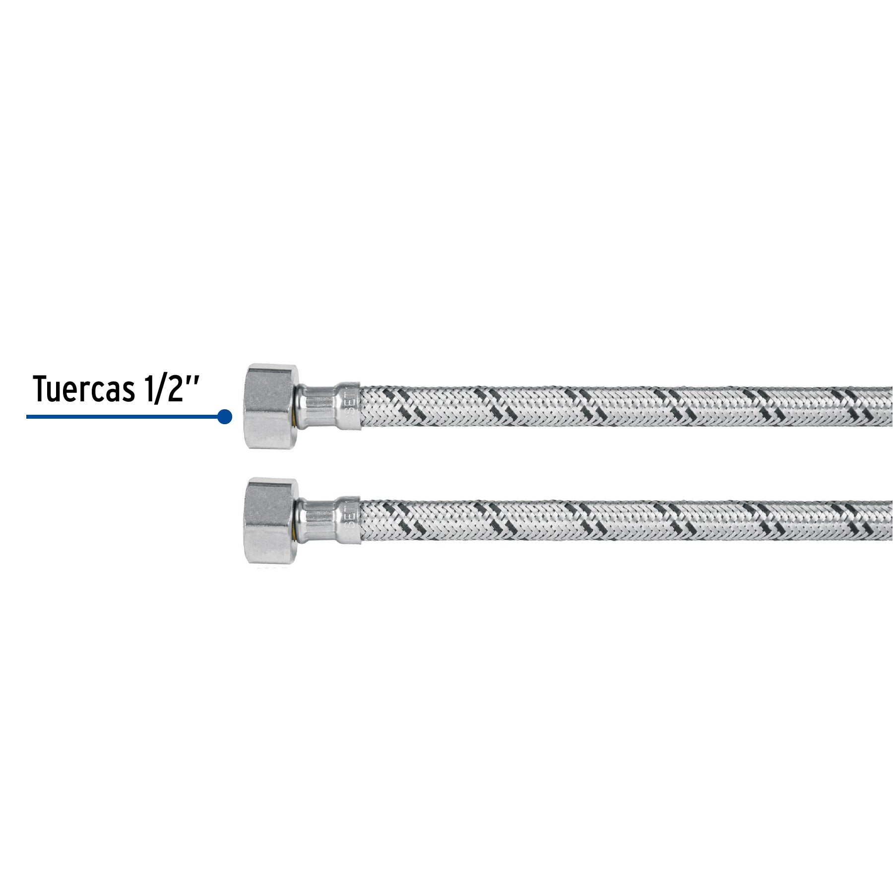 Manguera lavabo/fregadero, acero inox, 1/2" x 1/2", 100 cm