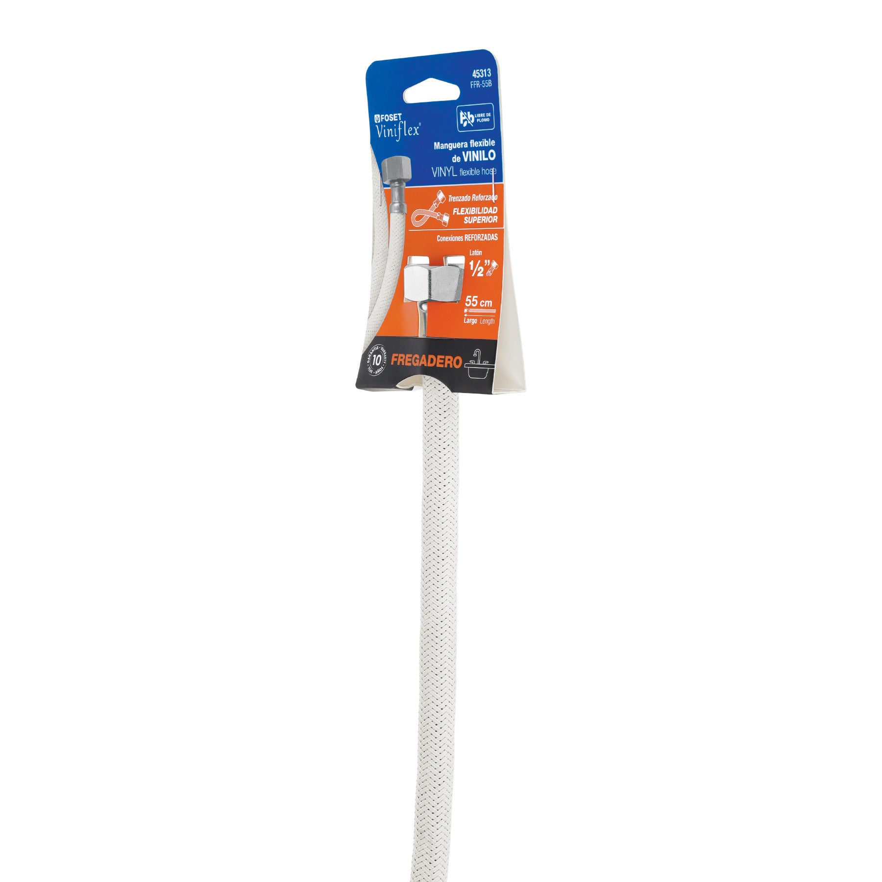 Manguera lavabo/fregadero, vinilo blanco, 1/2" x 1/2", 55 cm