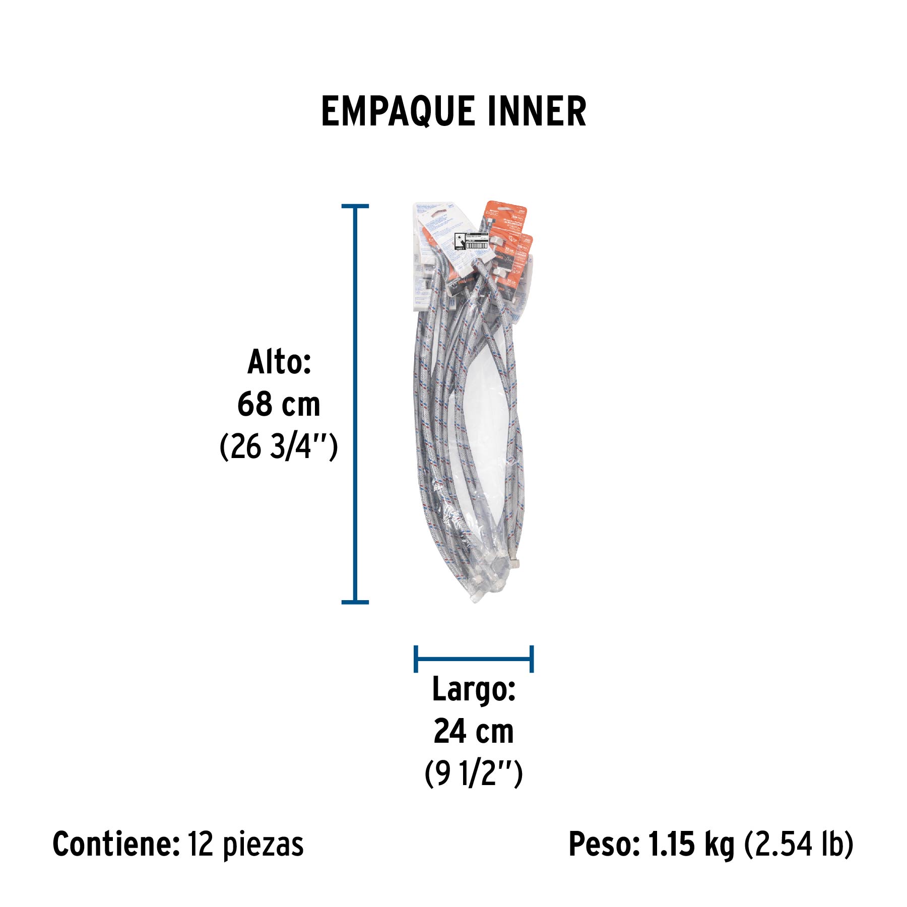 Manguera lavabo/fregadero, aluminio, 1/2"x1/2",55 cm, BASIC - Empaque