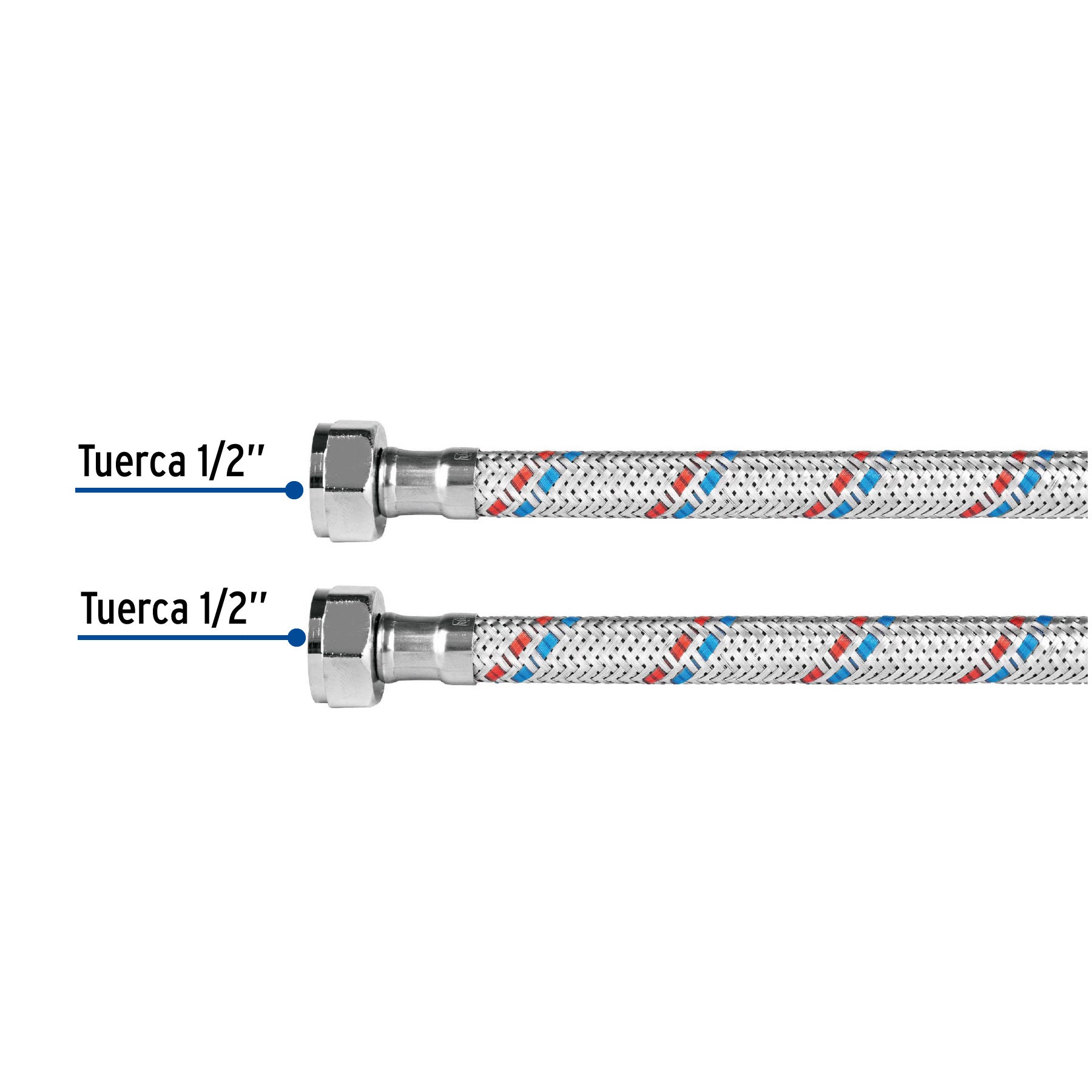 Manguera lavabo/fregadero, aluminio, 1/2"x1/2",55 cm, BASIC