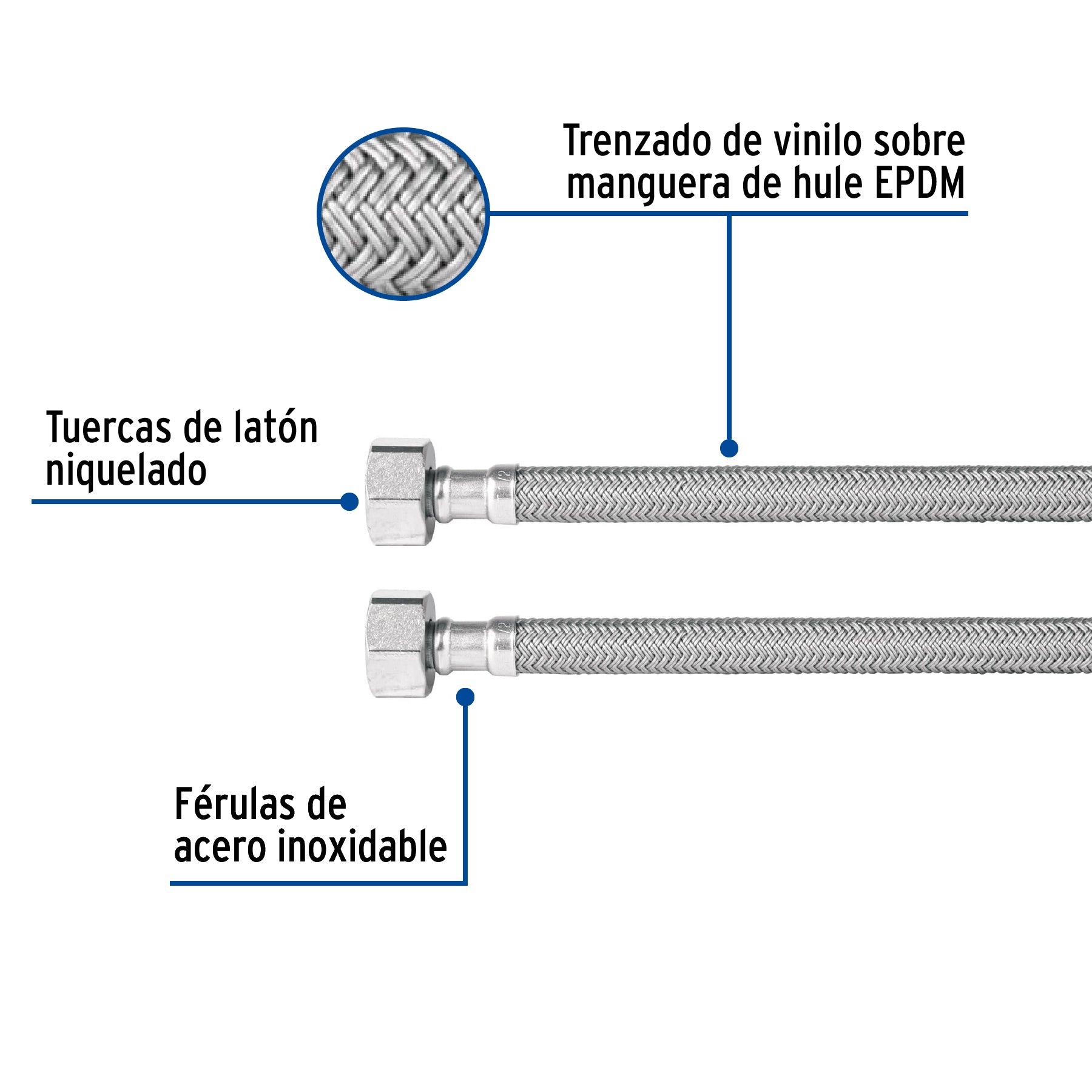 Manguera lavabo/fregadero, vinilo gris, 1/2" x 1/2", 55 cm