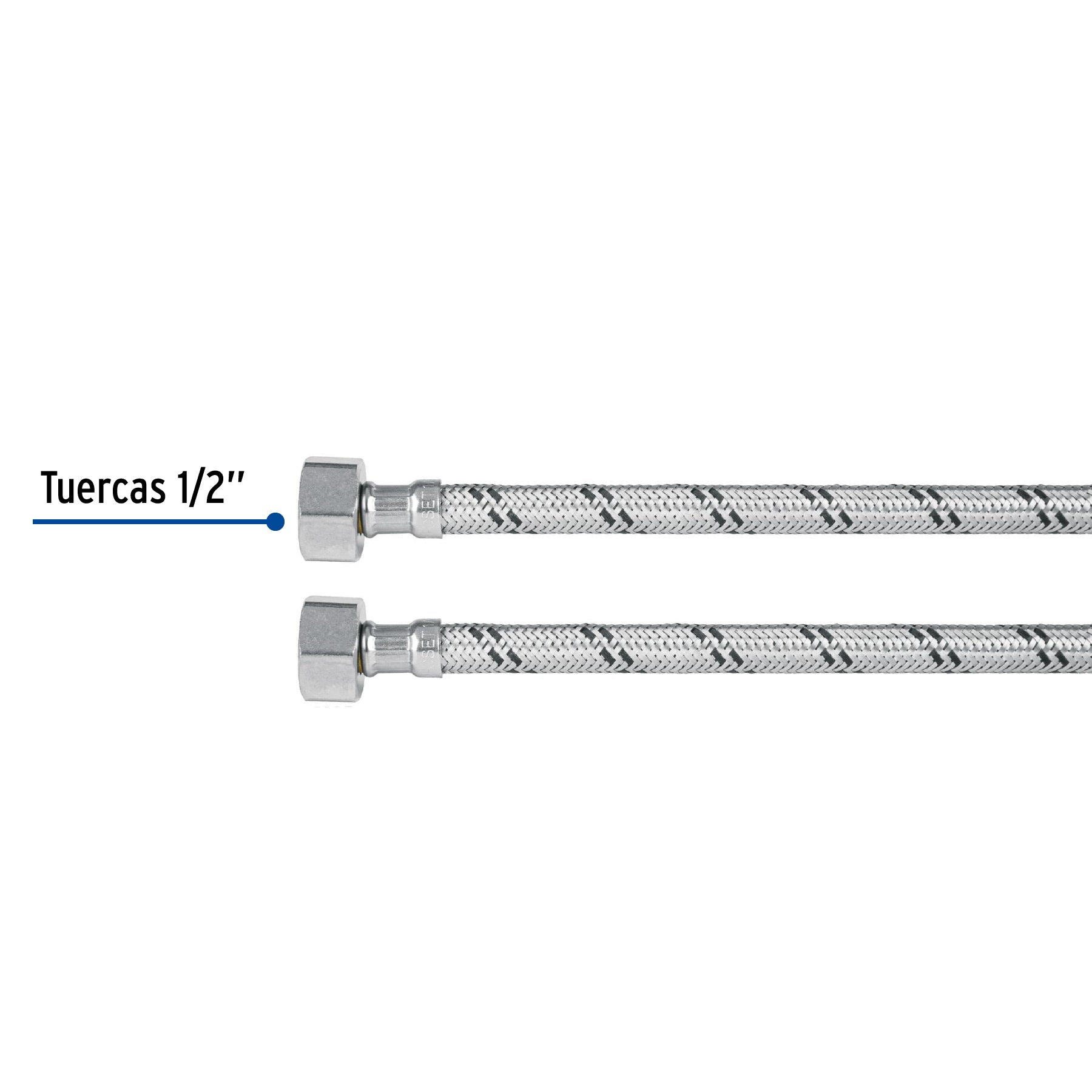 Manguera lavabo/fregadero, acero inox, 1/2" x 1/2", 55 cm