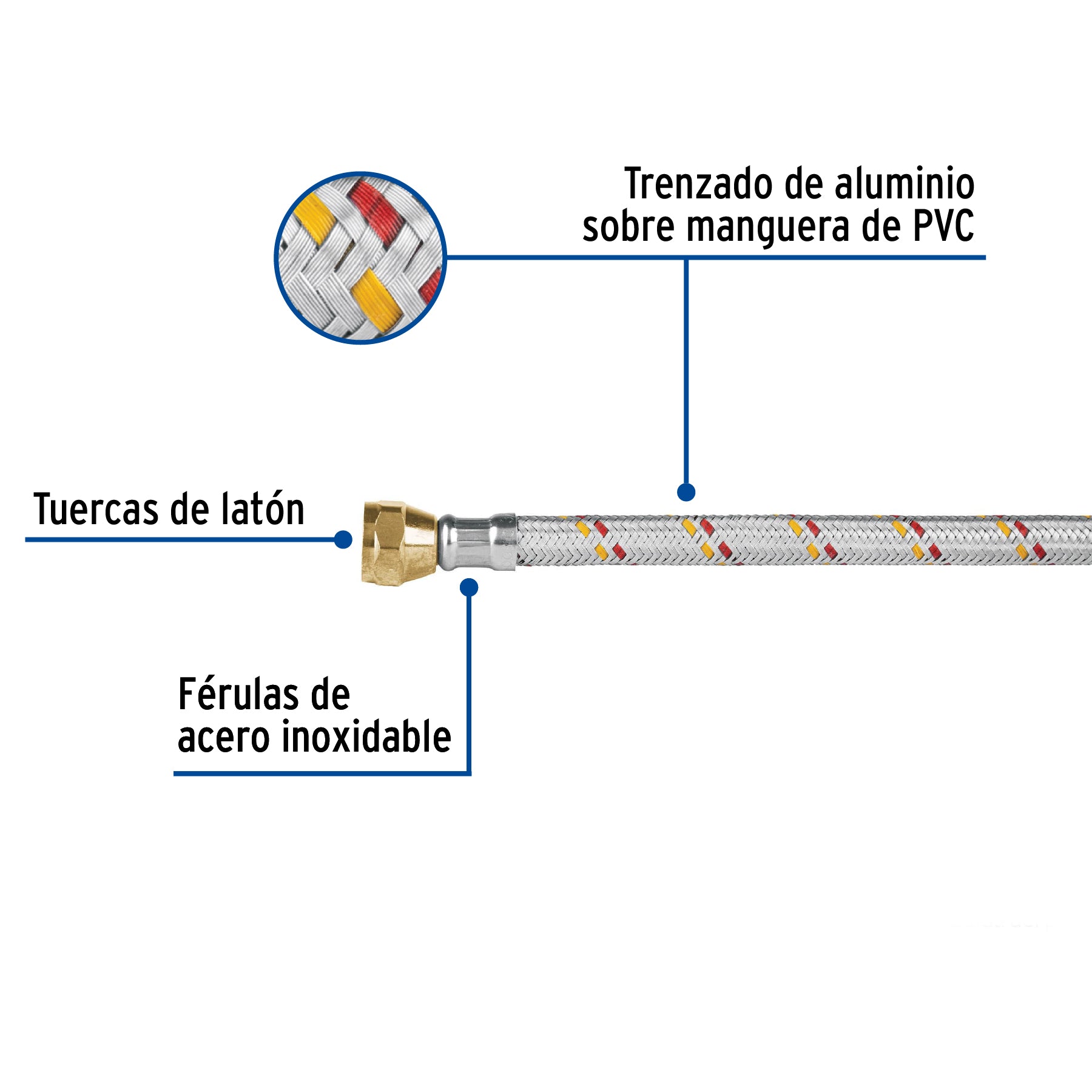 Manguera para gas, aluminio, 3/8" flare, 60 cm, FOSET BASIC